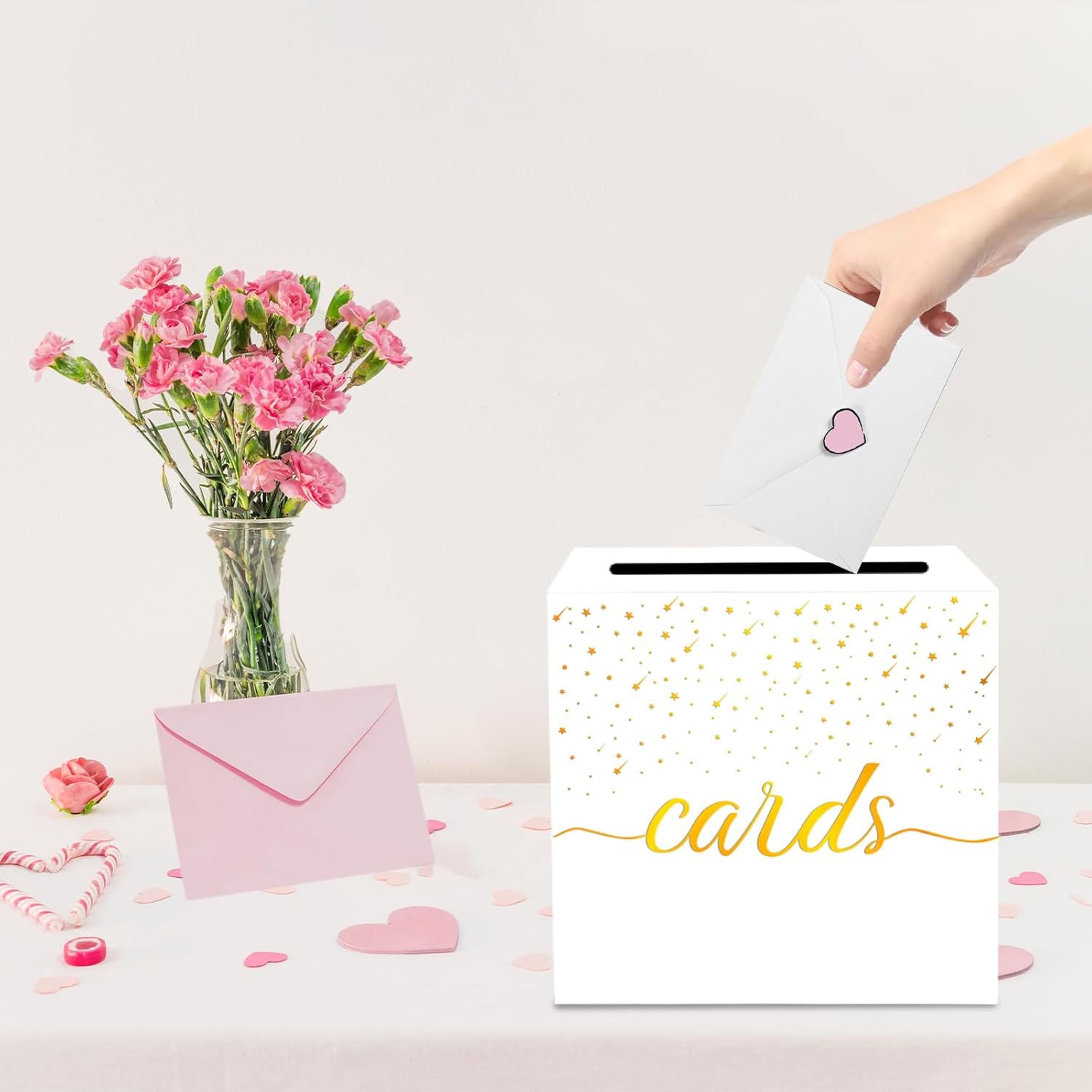 Elegant White Wedding Card Box with Shooting Stars
