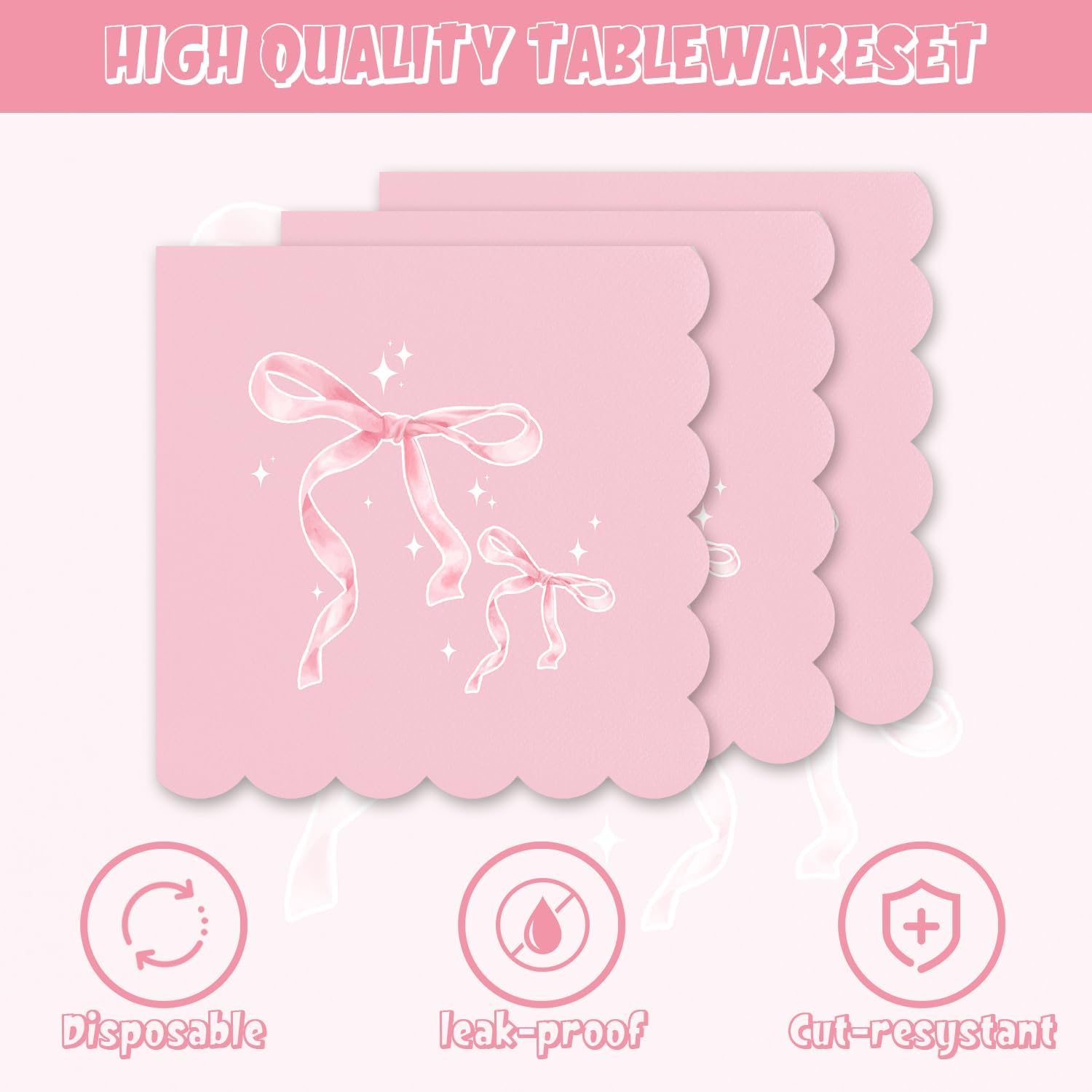 Pink and White Bow Party Tableware Set for 20 Guests