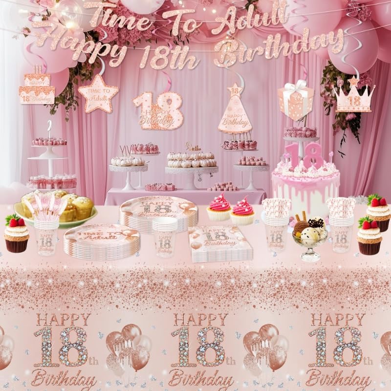 HIPVVILD 18th Birthday Tablecloth Set 3 Pack Rose Gold