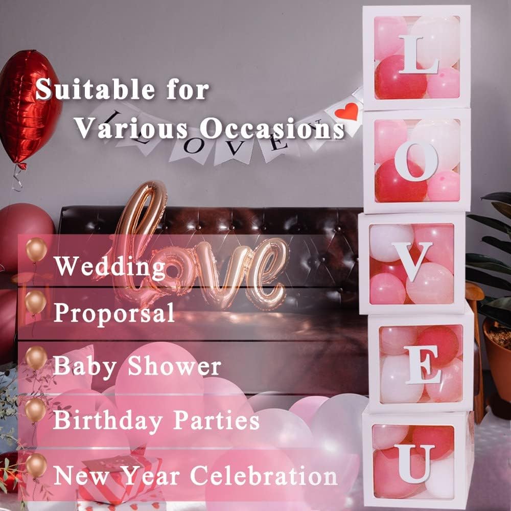White Transparent Balloon Boxes 5PCS for Custom Name Decor