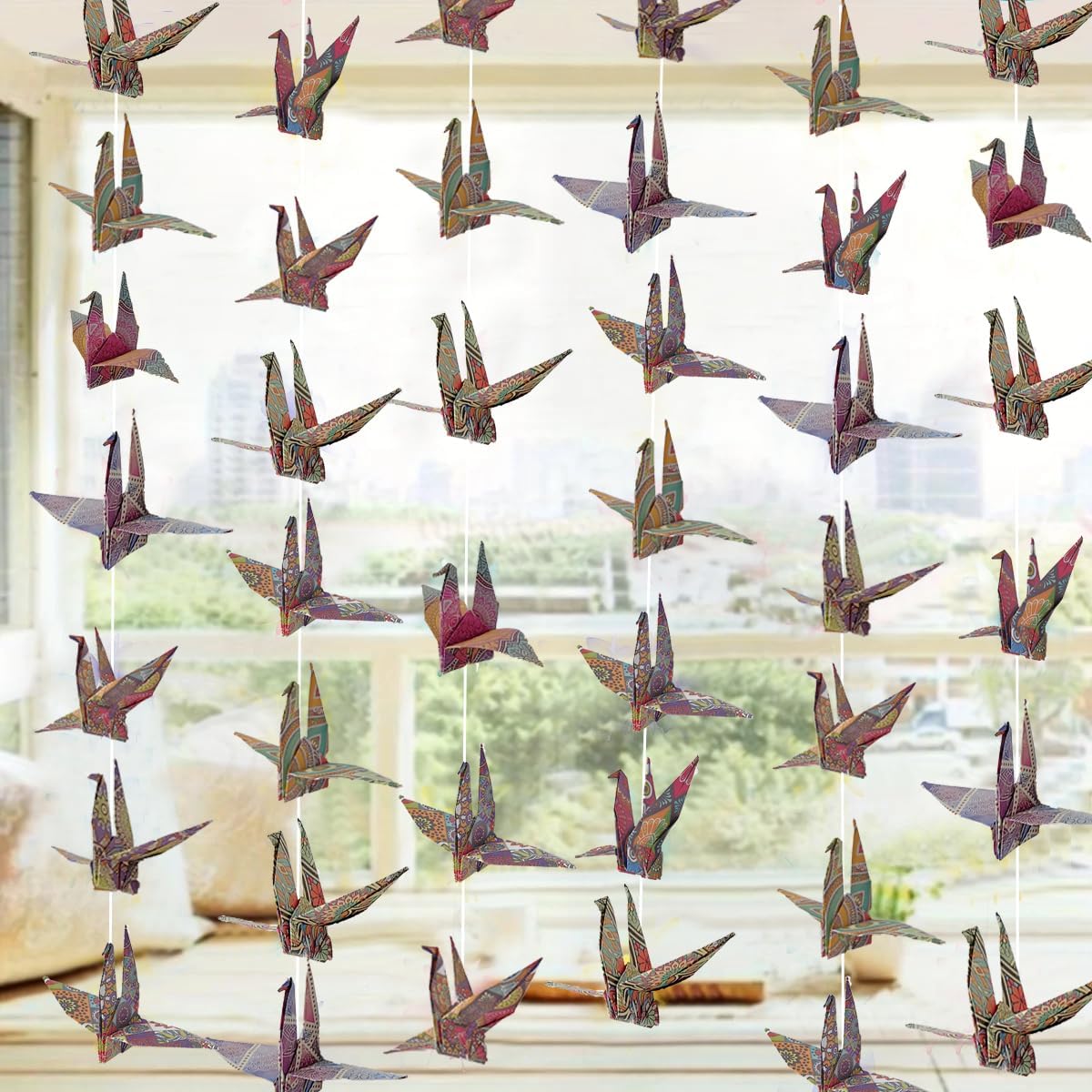 Boho Crane Paper Hanging Garland 3 Strings 52ft