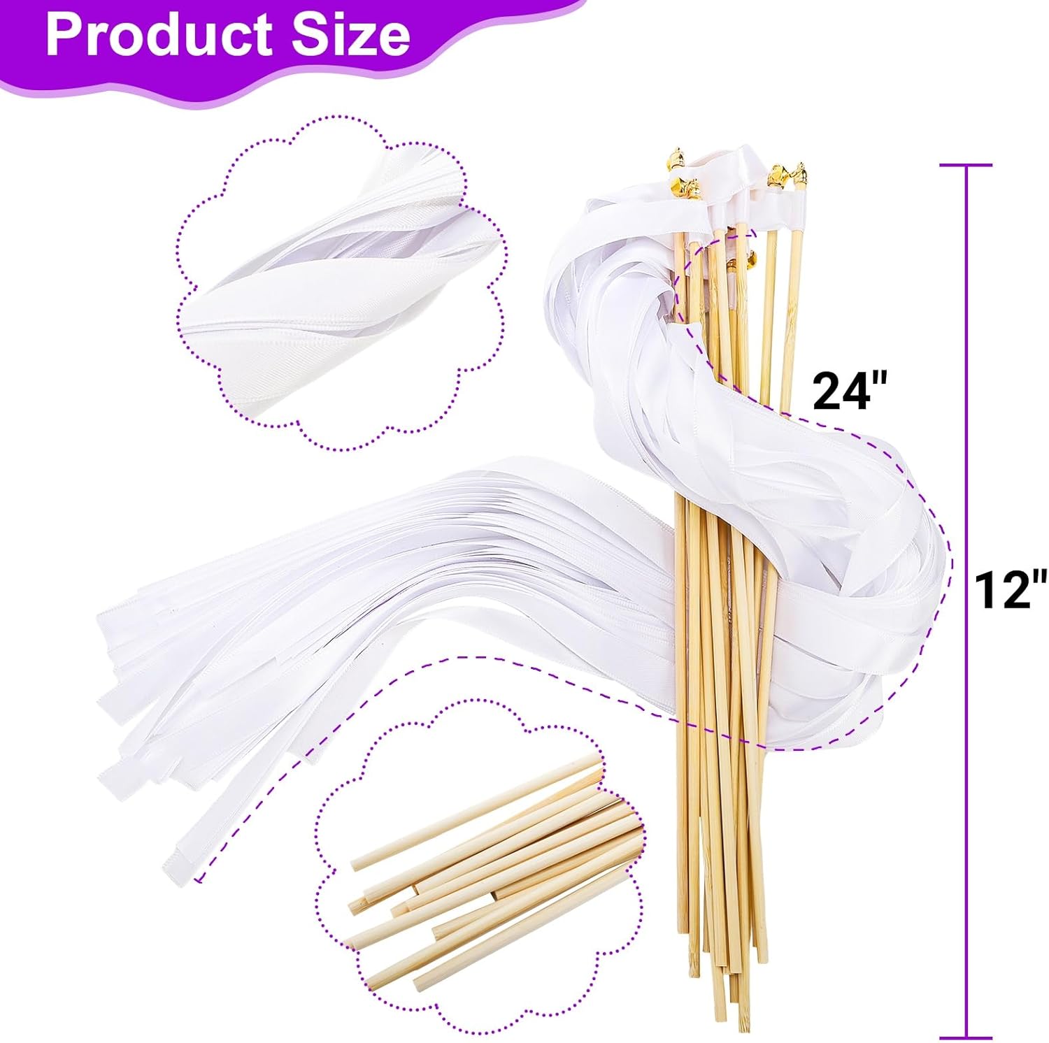 100 Pcs Wedding Ribbon Wands with Bells