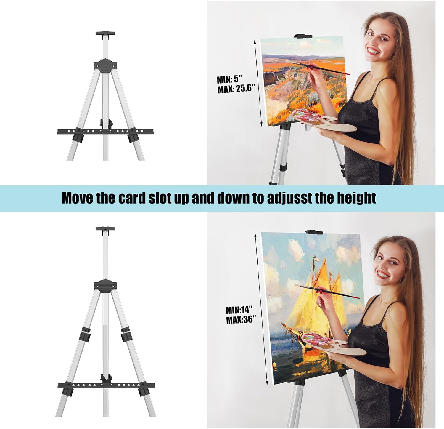 Adjustable Aluminum Easel Stand with Carry Bags 17 to 66 Height