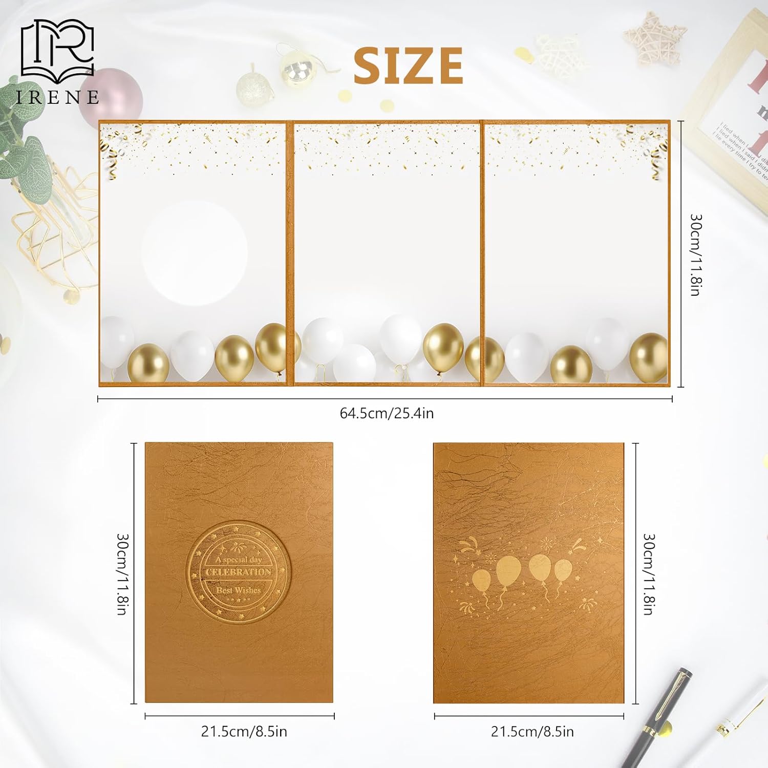 Irene Dark Gold Guest Book with Stickers for Parties