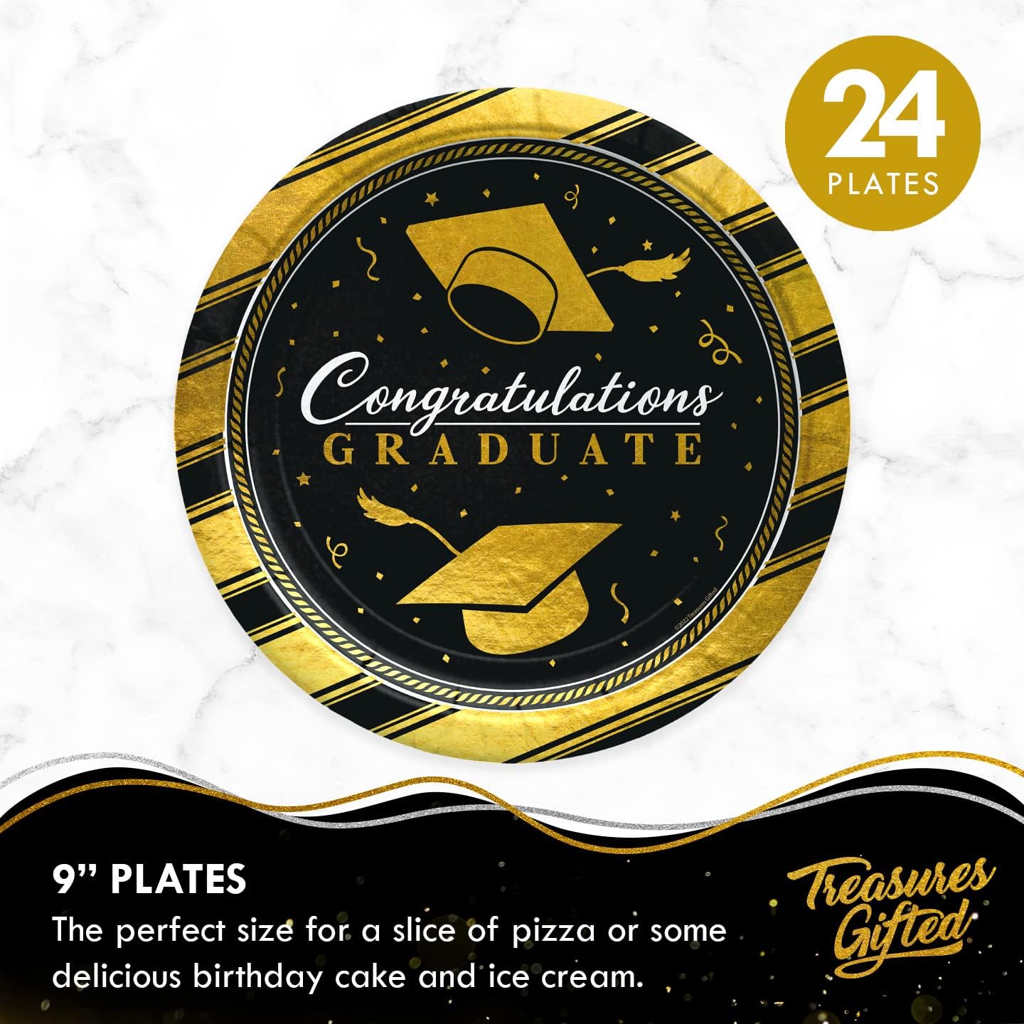 Treasures Gifted Gold Graduation Decor Set - 24 Piece Party Pack