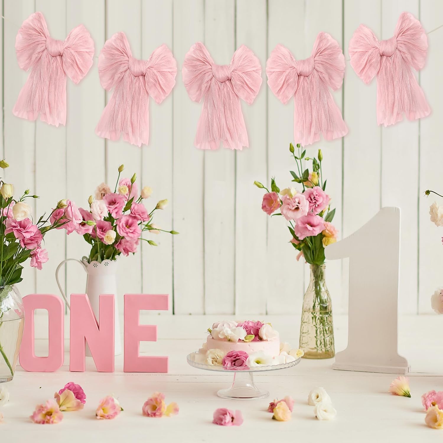 Pink Bow Garland Banner for Coquette Birthday Party Decor