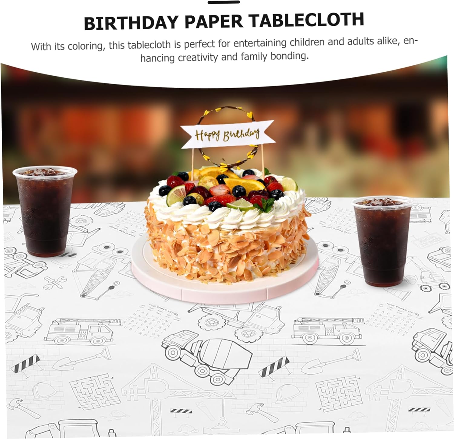 Birthday Tablecloth for Boys and Girls Engineering Vehicle Theme