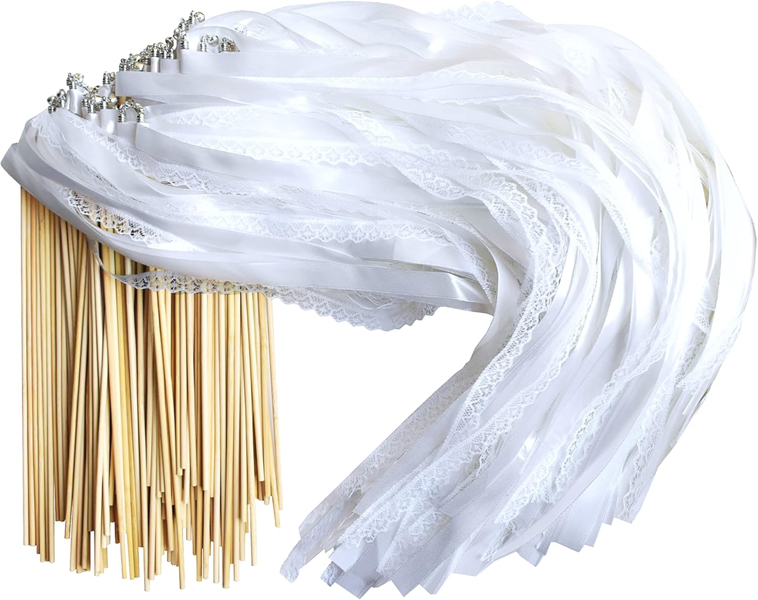 Kingsnow 100 Pieces Wedding Ribbon Wands with Silver Bell