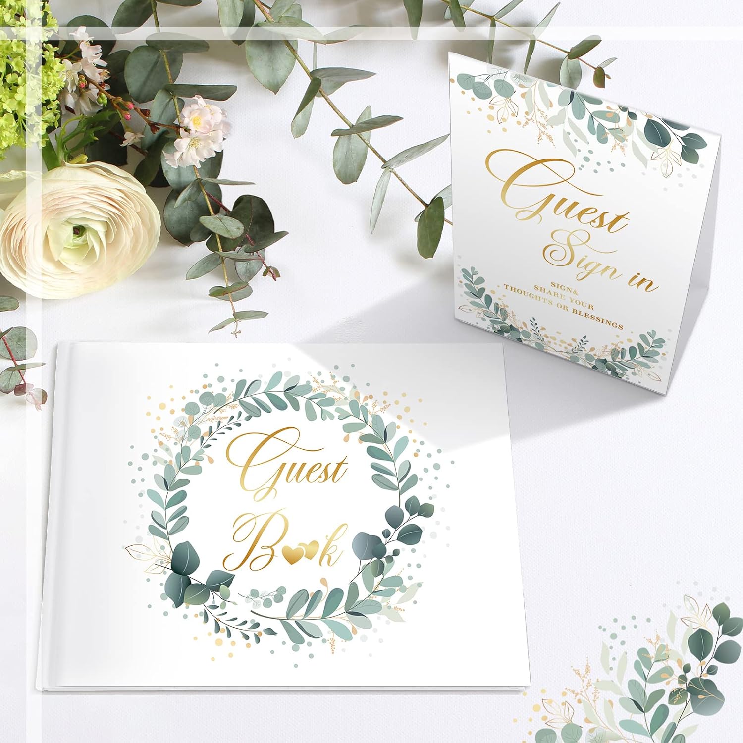 Geyee 3 Pcs Wedding Guest Book Set with Pen Holder