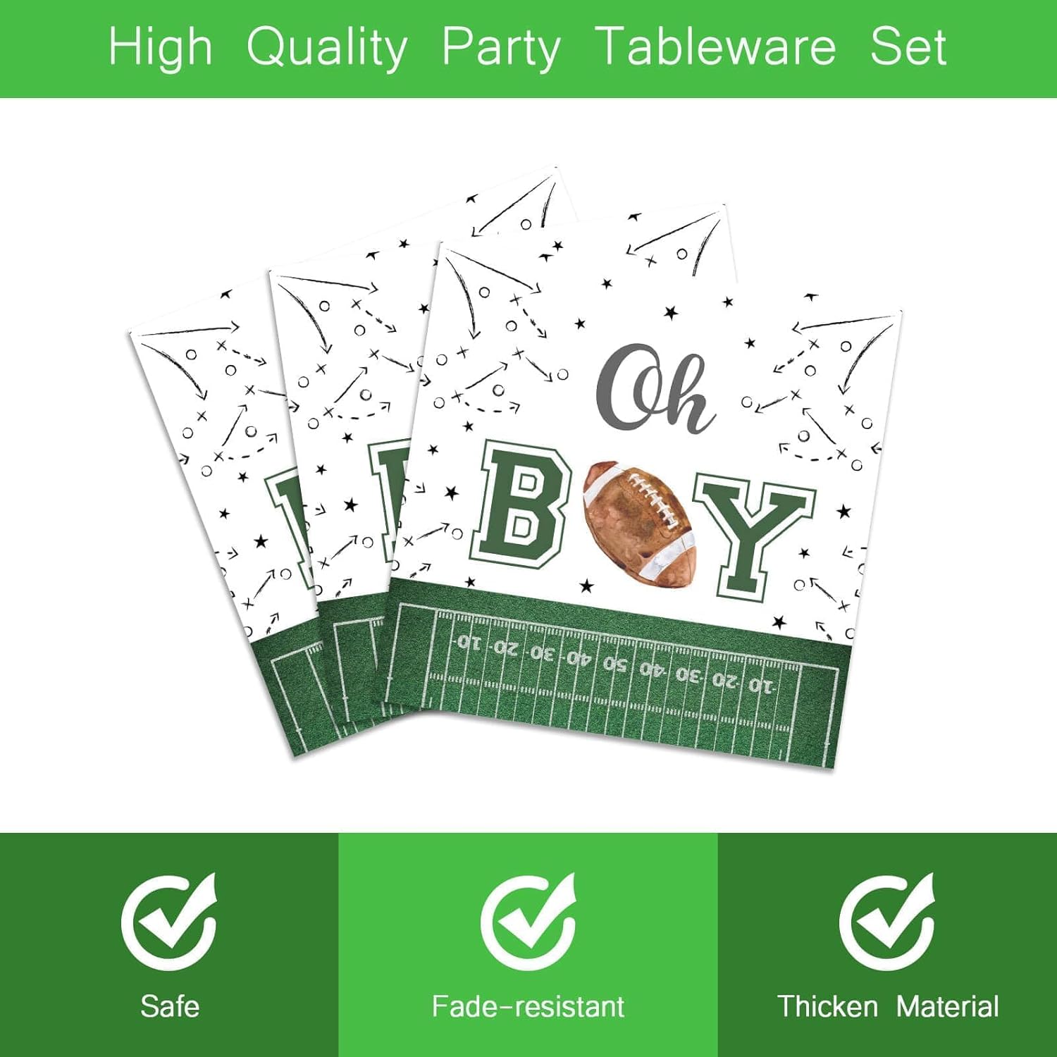 96 Pcs Football Themed Baby Shower Plates Set for 24 Guests