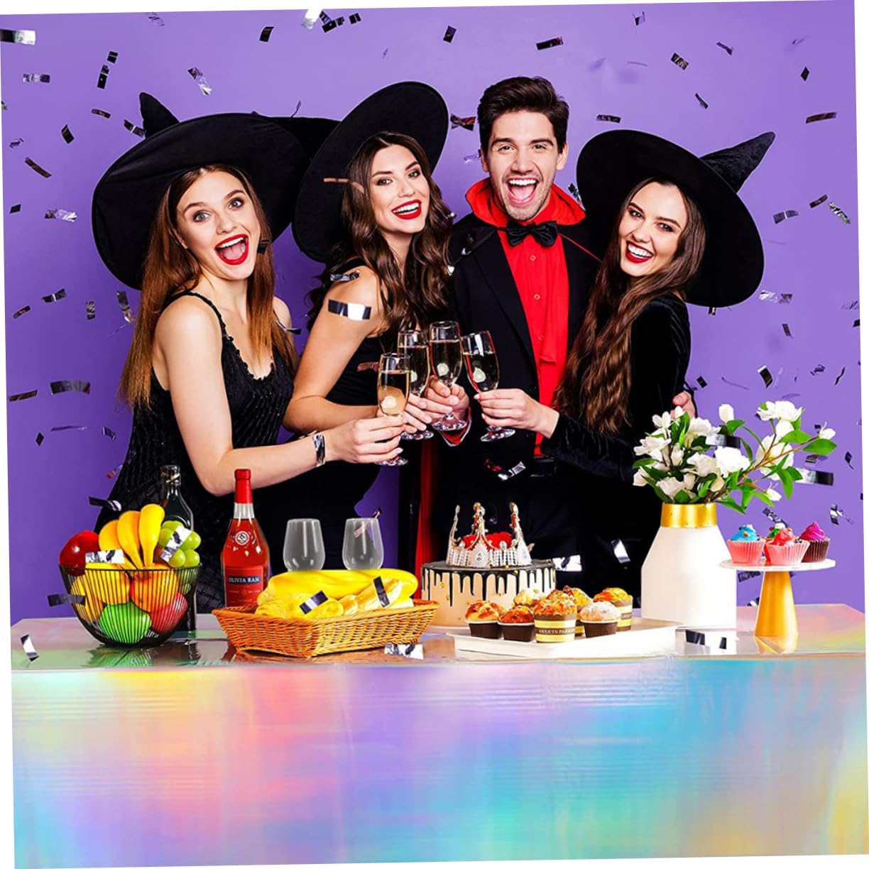 PRETYZOOM 2Pcs Iridescent Tablecloth Set for Birthday Parties
