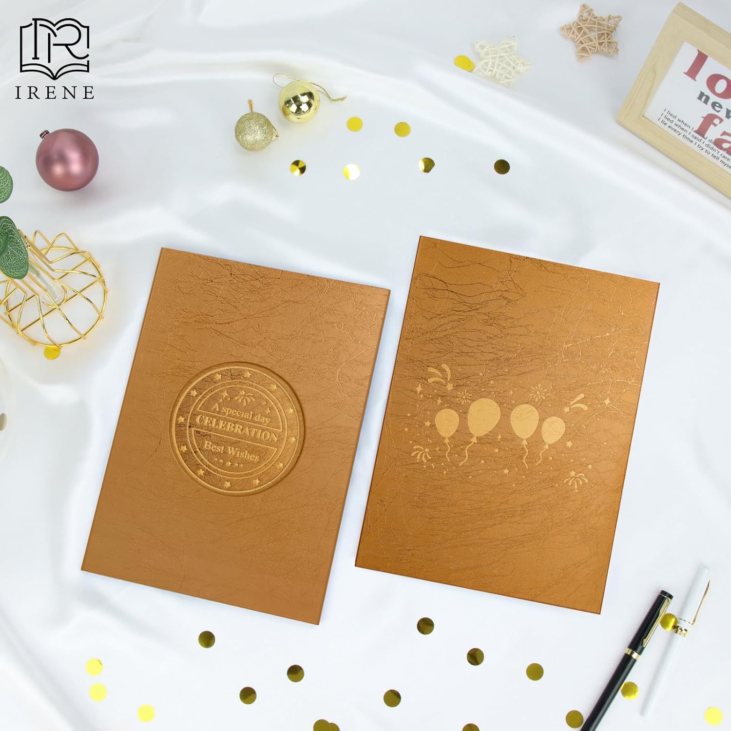 Irene Dark Gold Guest Book with Stickers for Parties