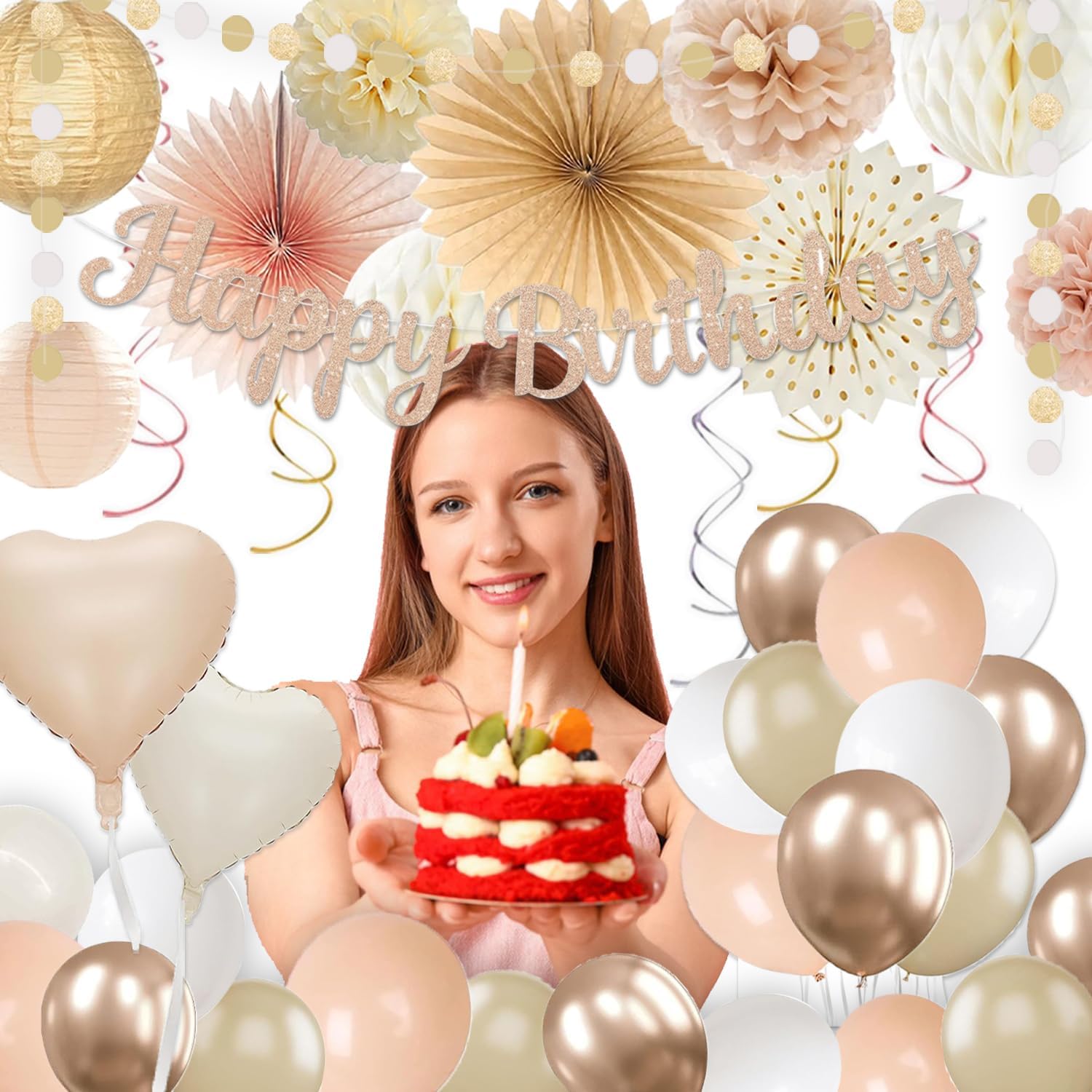 Champagne Gold Beige Birthday Decorations for Women Girls