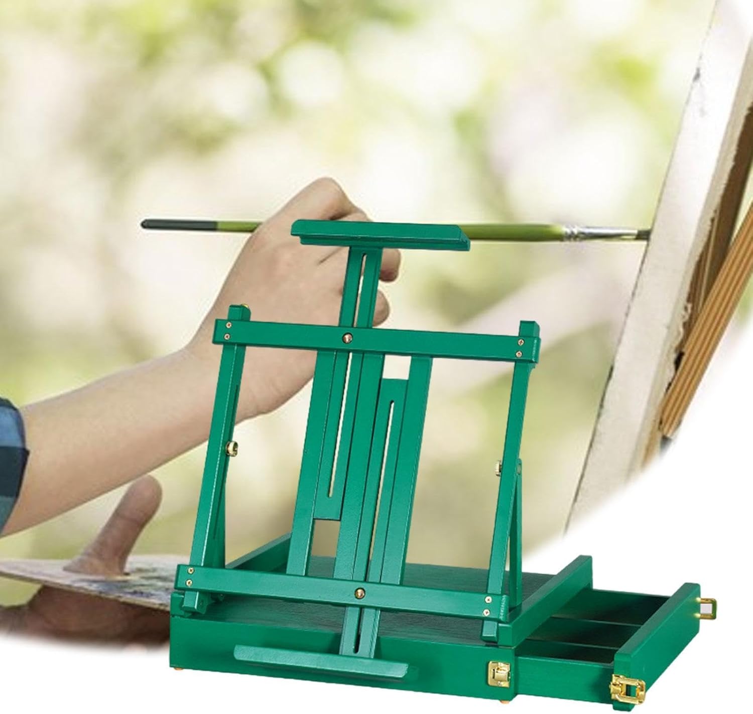 Folding Wooden Stand for Painting and Sketching with Storage Green