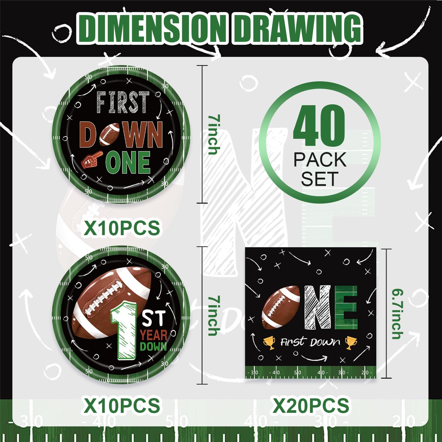 Football Themed 1st Birthday Party Supplies 40Pcs