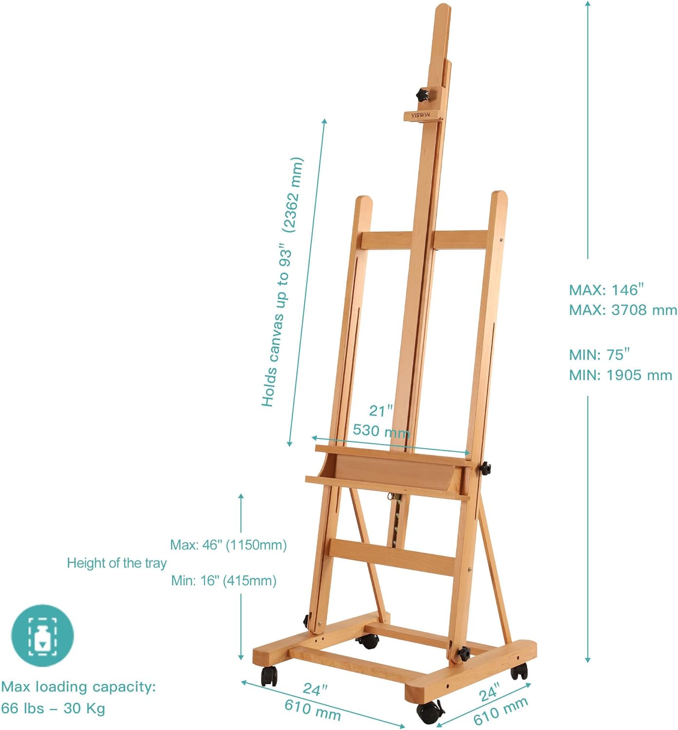 VISWIN Adjustable H-Frame Easel with 4 Wheels