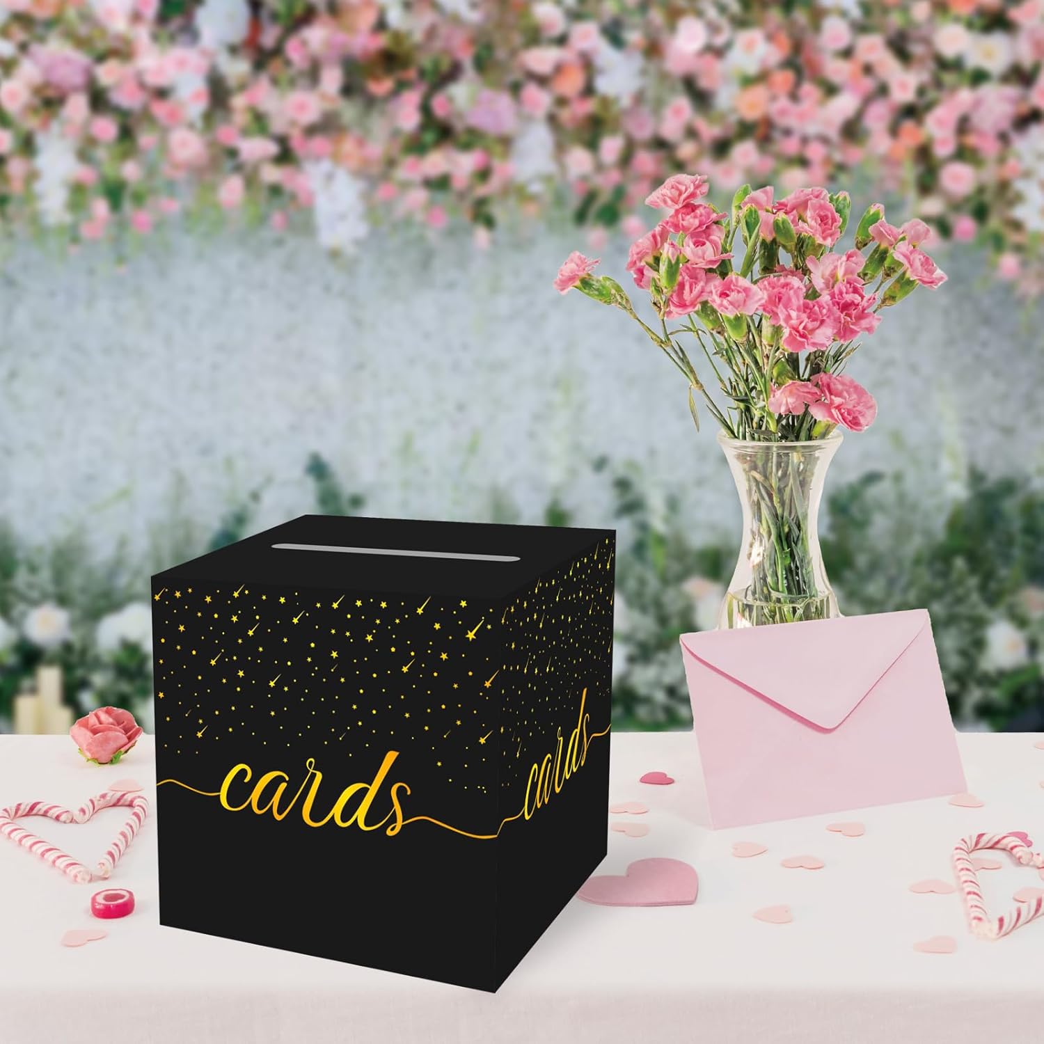 OLIVBIN Gold Foil Black Card Box for Weddings and Events