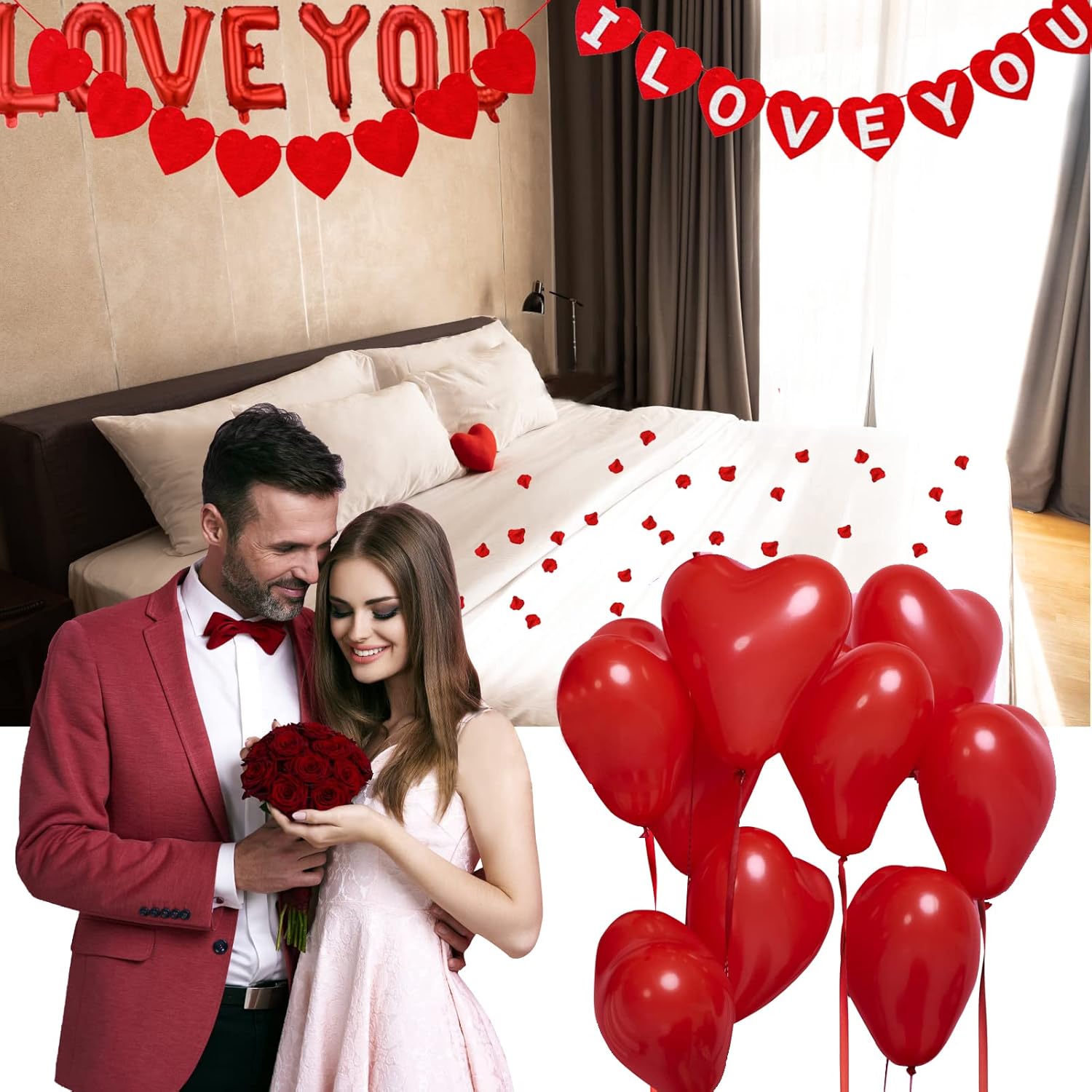 Rainmae Valentine Balloons Kit with 1000 Silk Rose Petals