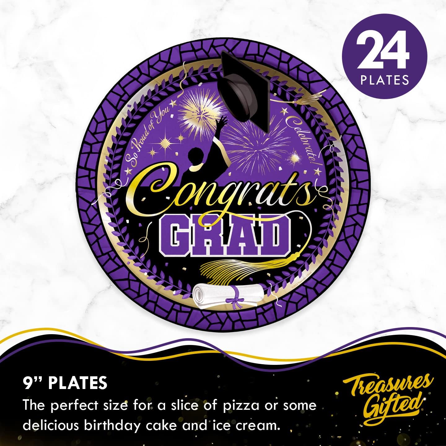 Treasures Gifted Purple Graduation Decorations Set of 24