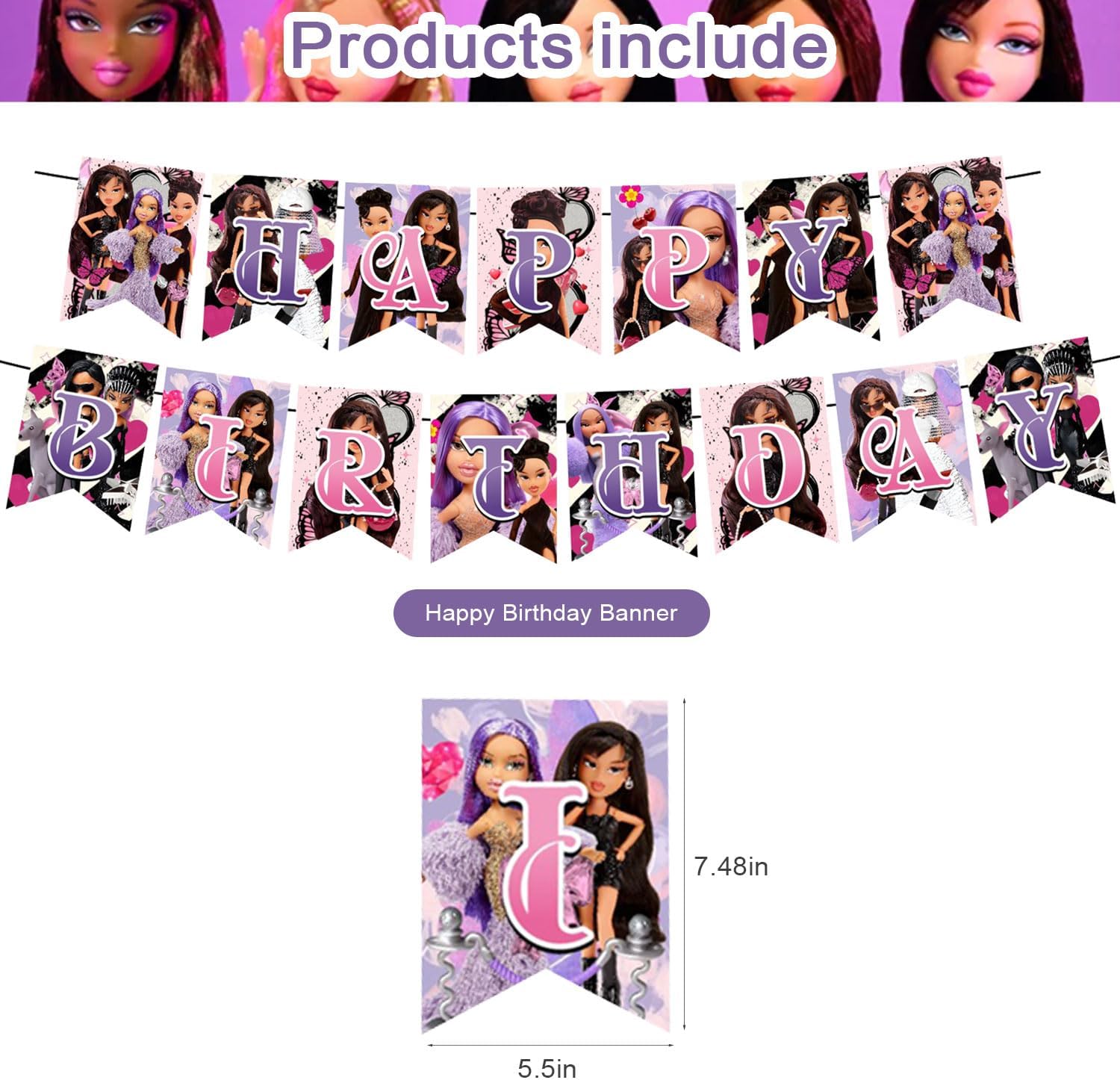 Cartoon Delicacy Girl Birthday Decor Set Pink