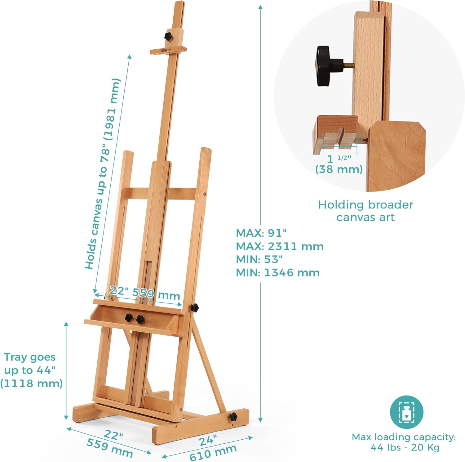 VISWIN Large Adjustable H-Frame Easel with Storage Tray