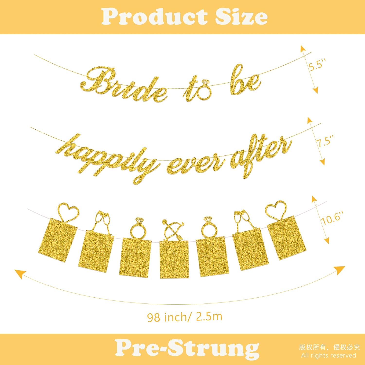 Concico Bridal Shower Decor Banners Kit Gold