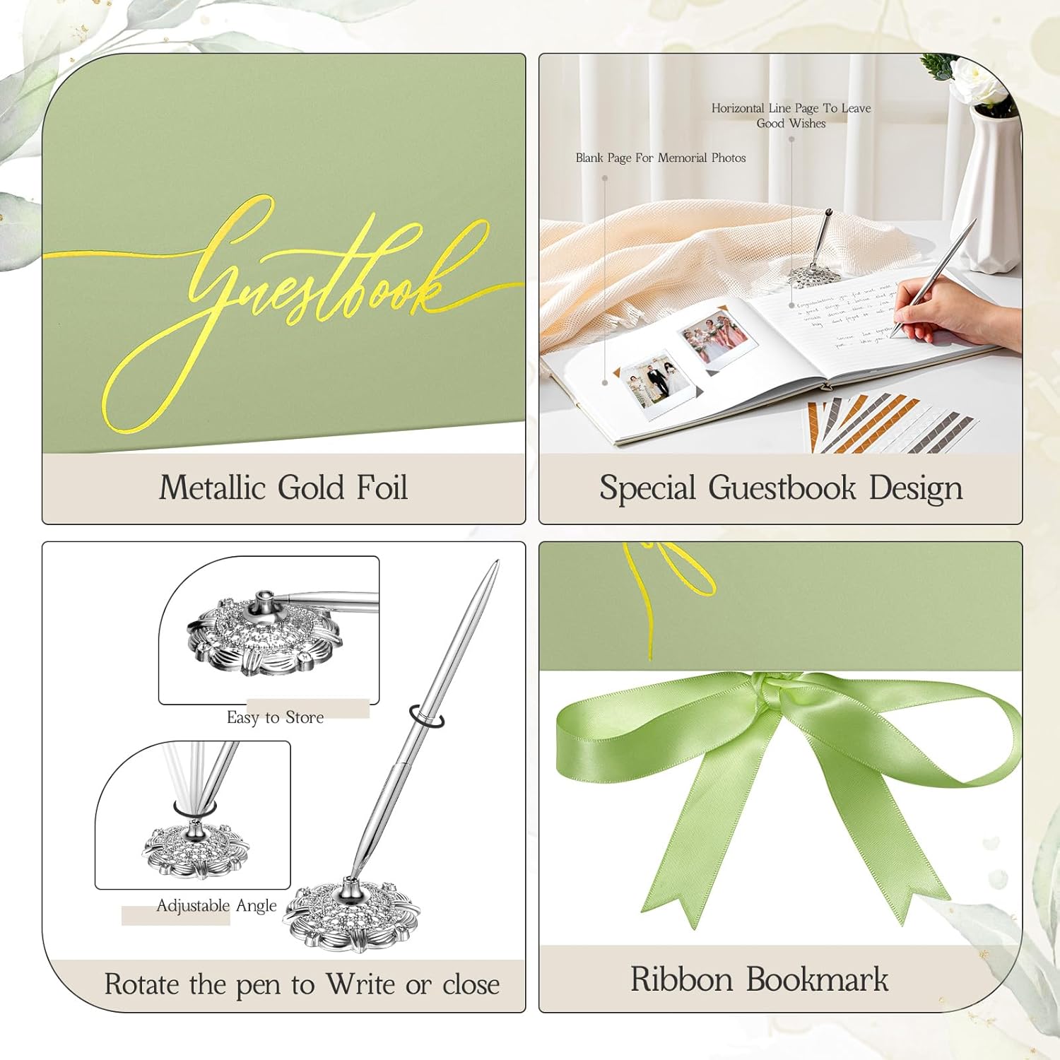 Affrolling Wedding Guest Book Set with Pen and Acrylic Sign