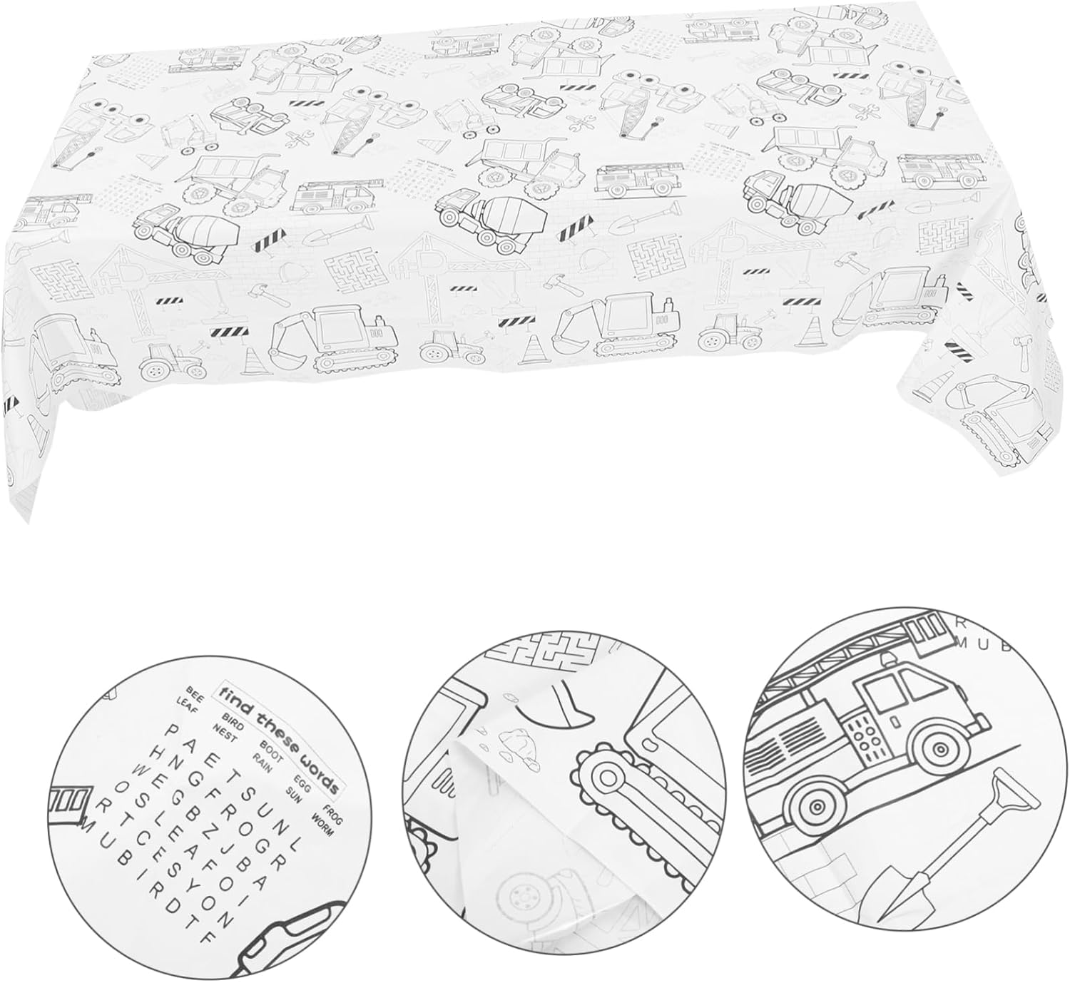 Birthday Tablecloth for Boys and Girls Engineering Vehicle Theme