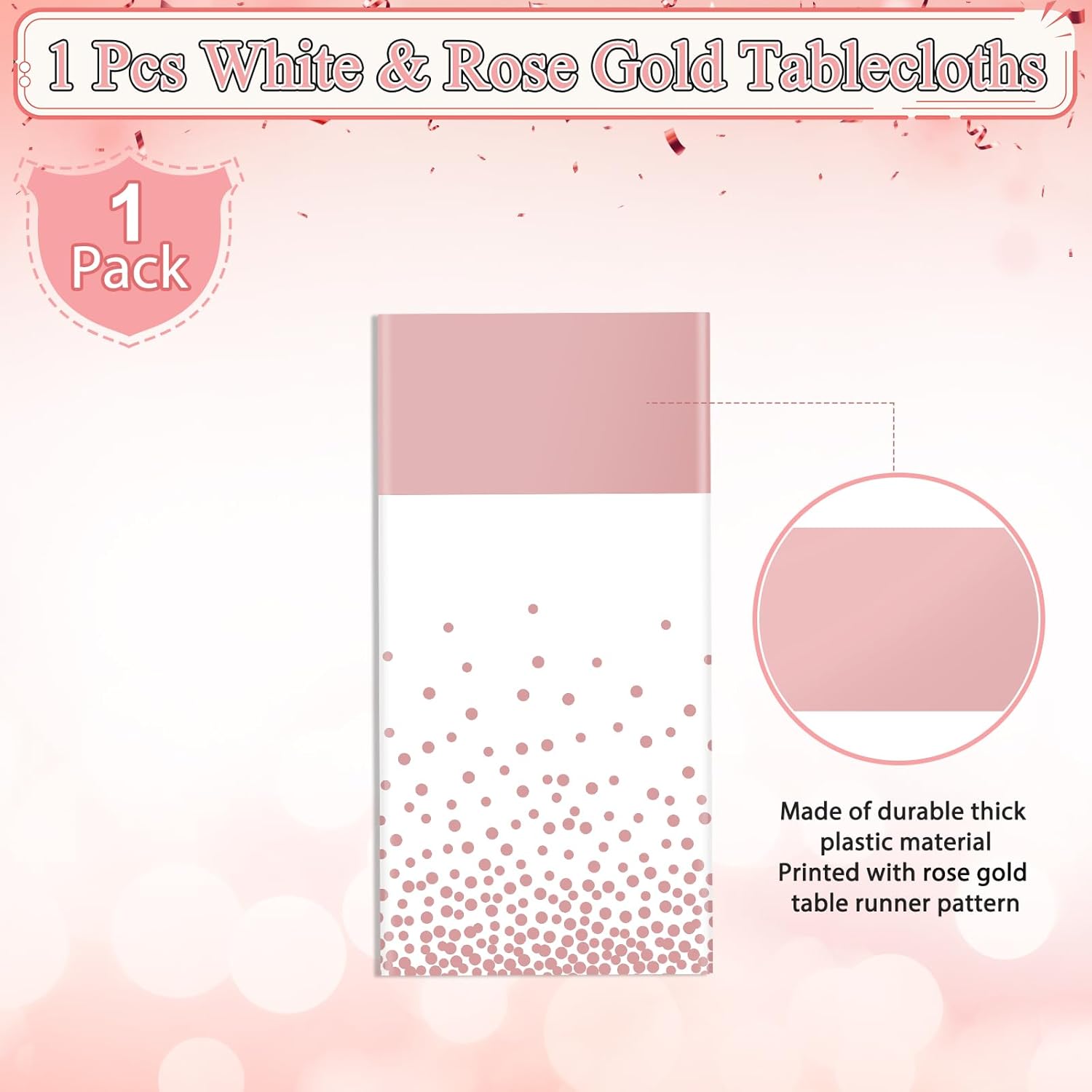 1Pcs White and Rose Gold Tablecloth Party Decorations