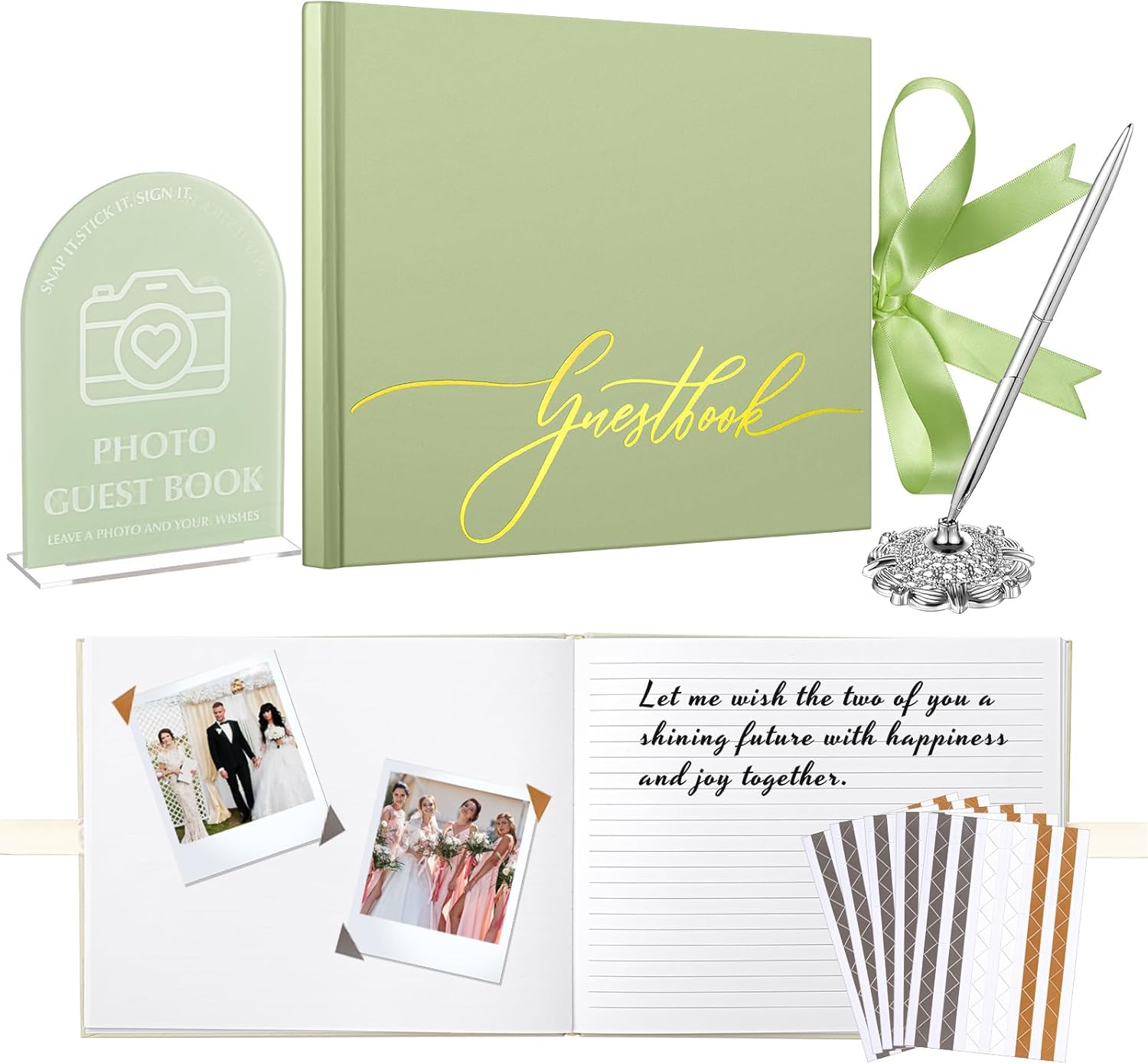 Affrolling Wedding Guest Book Set with Pen and Acrylic Sign