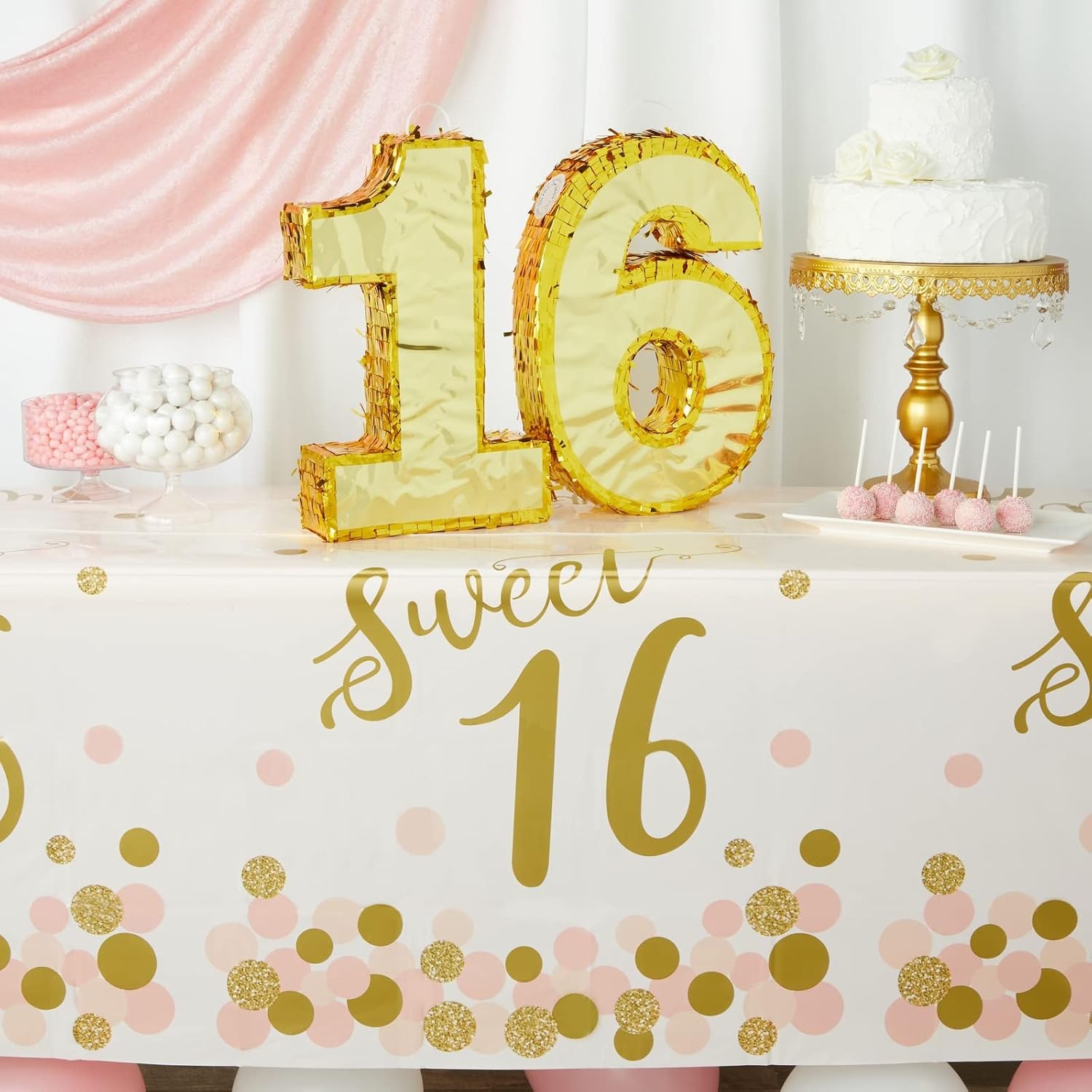 BLUE PANDA 3 Pack Sweet 16 Tablecloth Birthday Party Decor