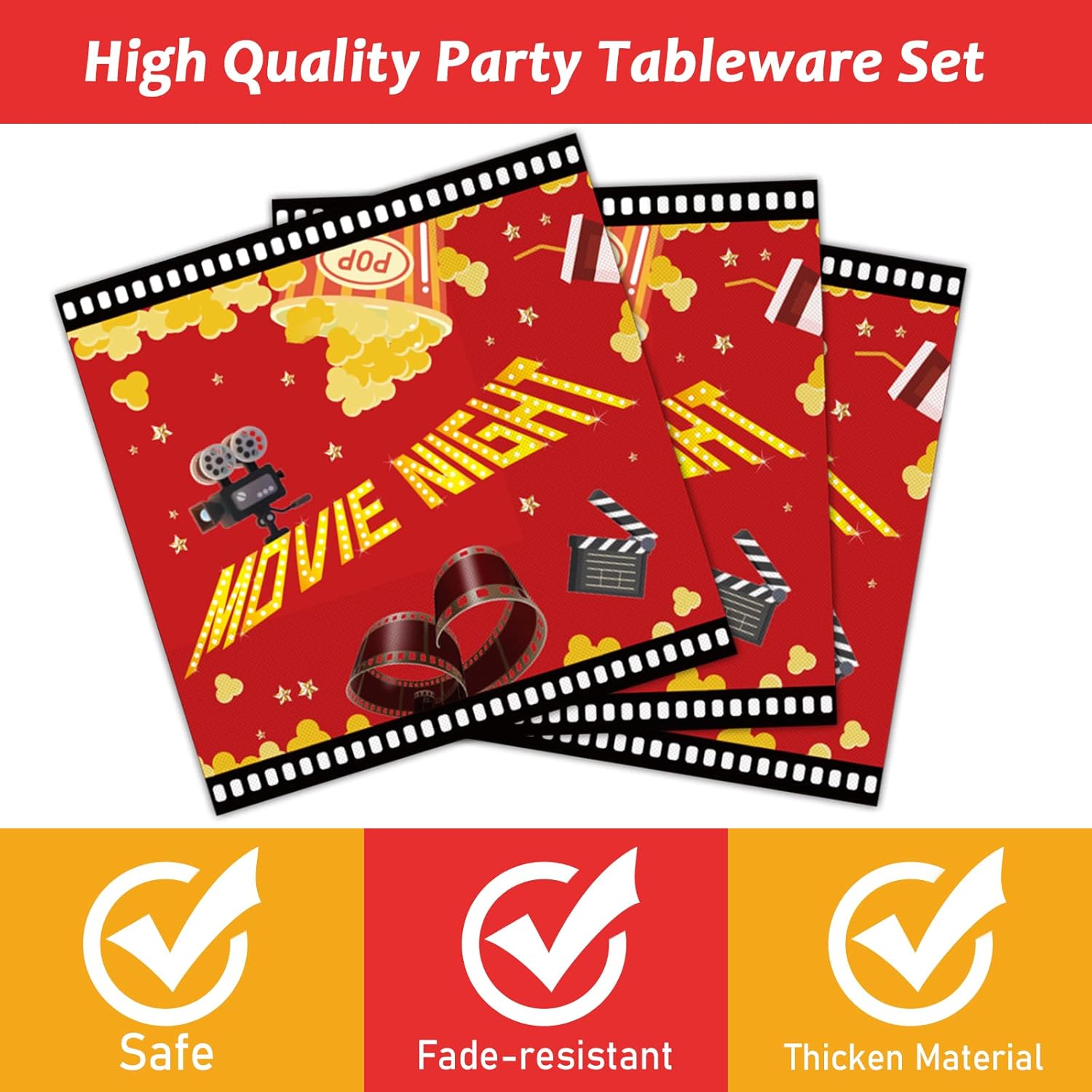 96 Pcs Movie Night Party Supplies Set for 24 Guests