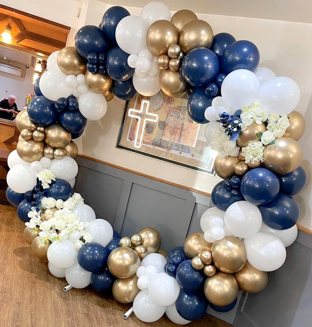 Navy Blue Gold Balloons Arch Kit 134pcs