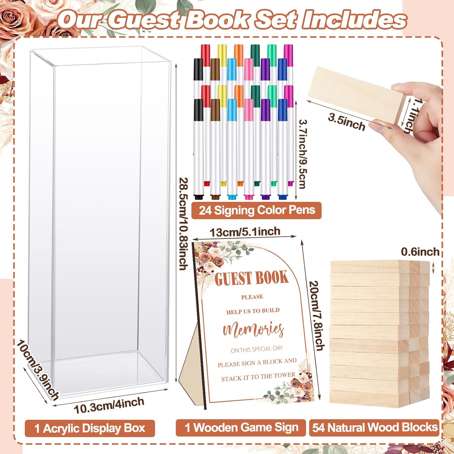 Beeveer 80 Pcs Wooden Block Guest Book Set for Wedding Sign In