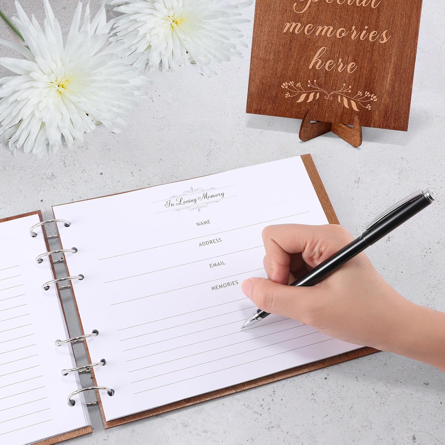 Lynnmall Wooden Funeral Guest Book with Table Sign and Pen