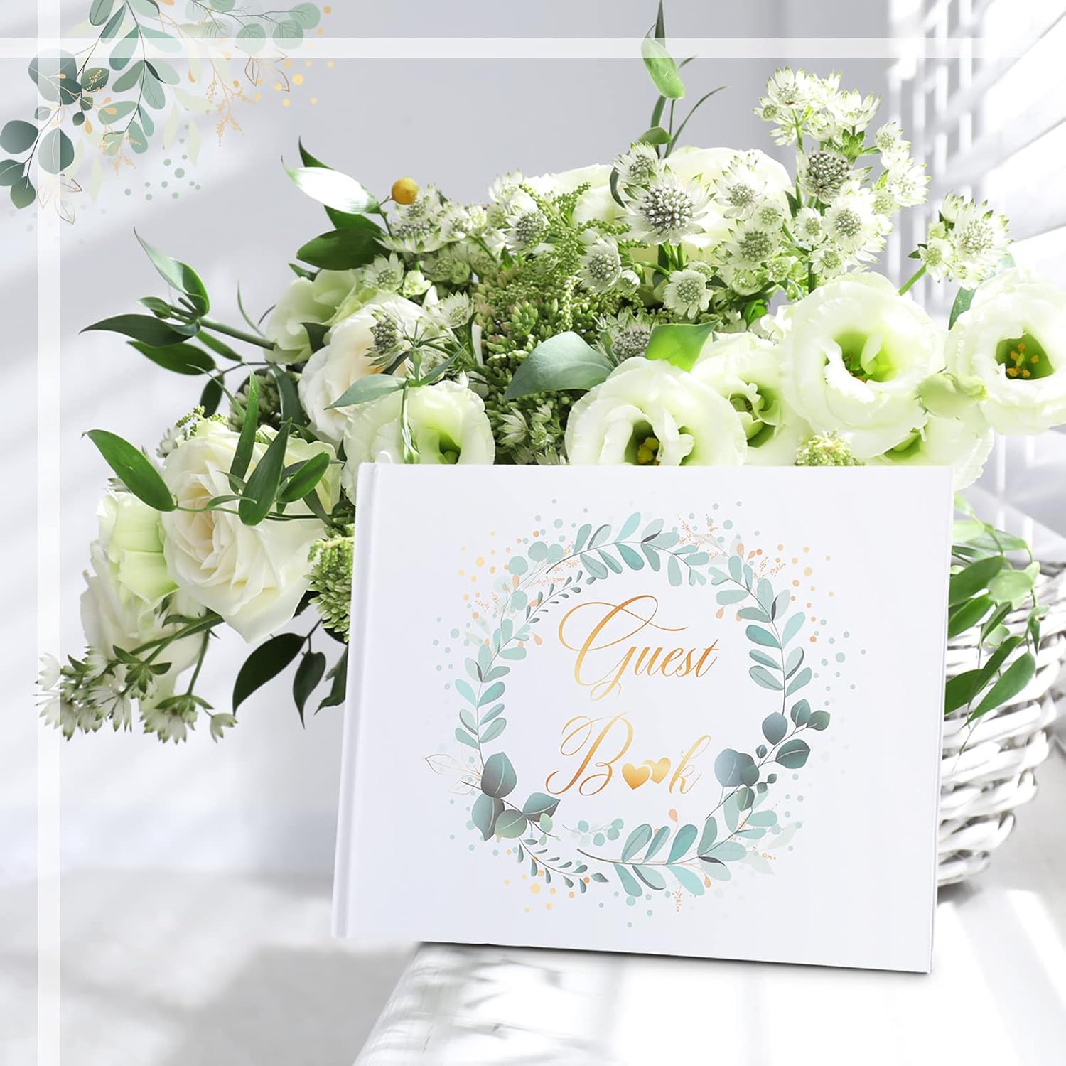 Geyee 3 Pcs Wedding Guest Book Set with Pen Holder