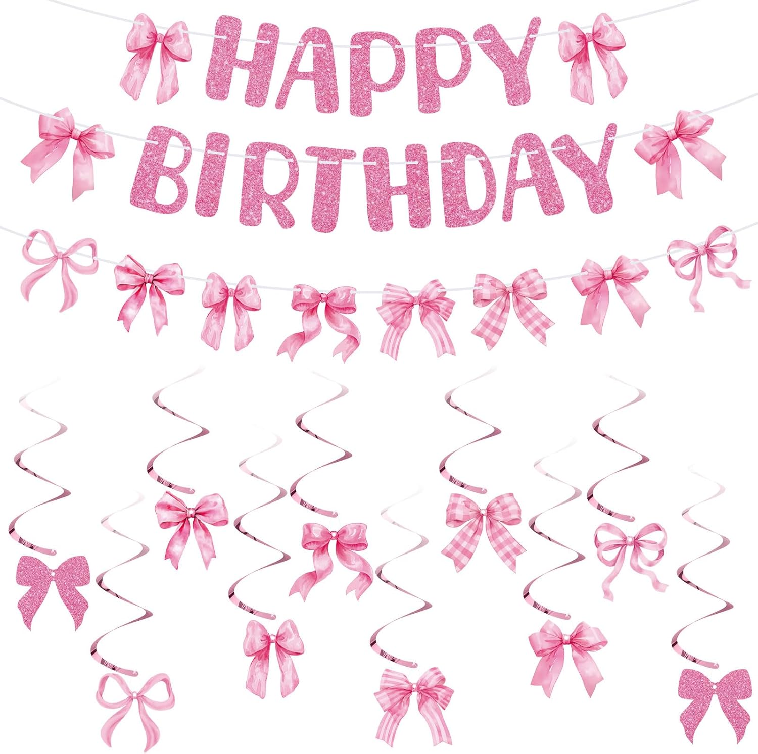 Pink Bow Birthday Party Decorations Set