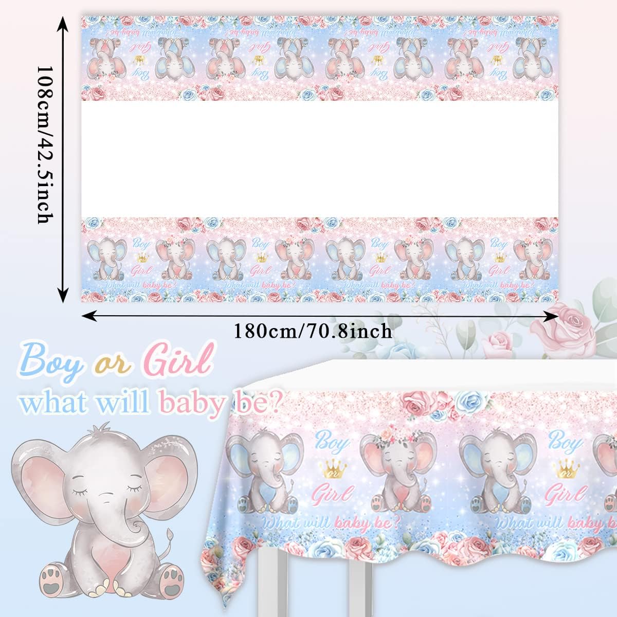 CMUSKO 3Pcs Elephant Gender Reveal Tablecloths