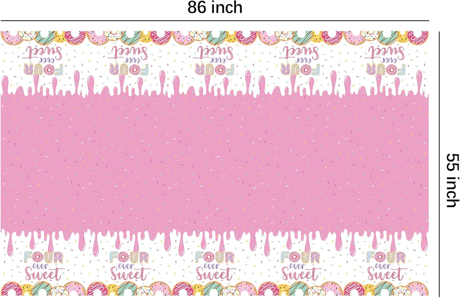 Four Ever Sweet Birthday Tablecloth Set for 4th Birthday 3 Pack 55x86in