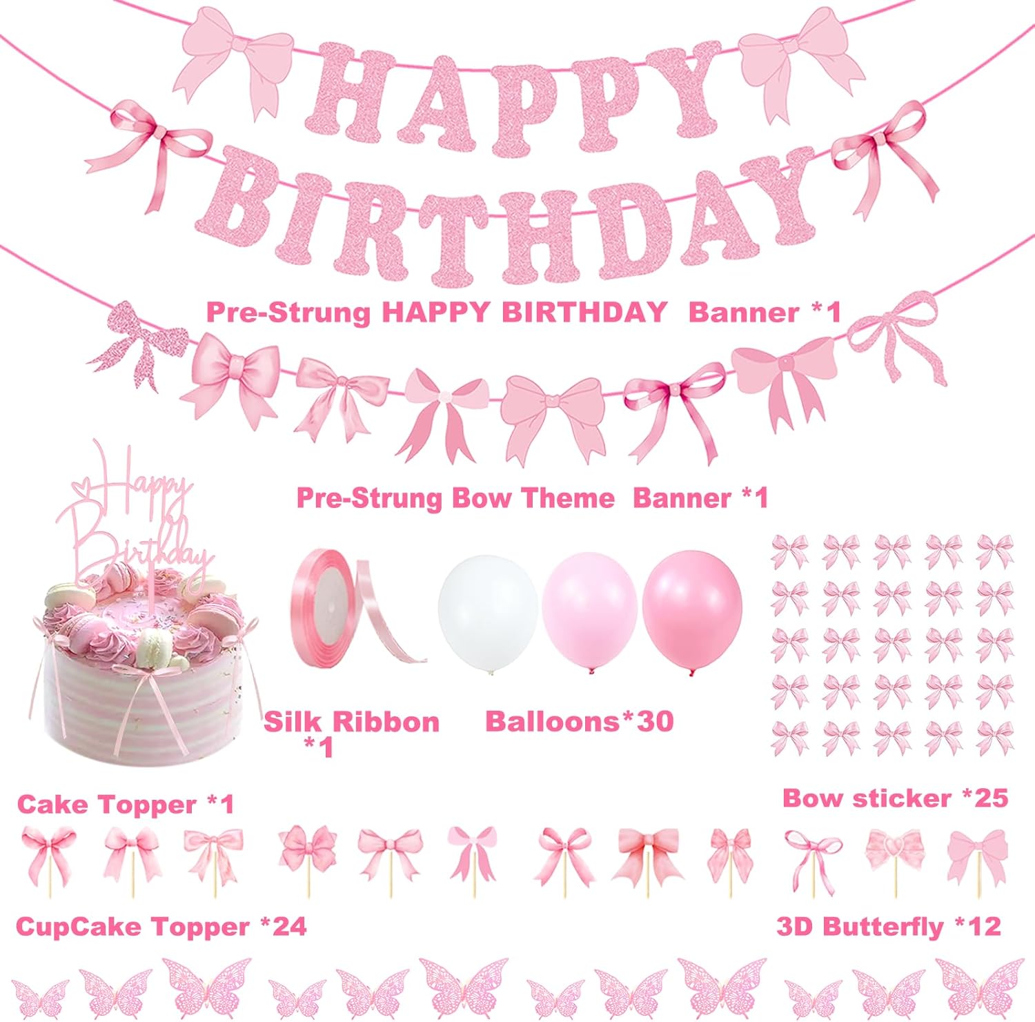 Pink Bow Coquette Birthday Decor Kit