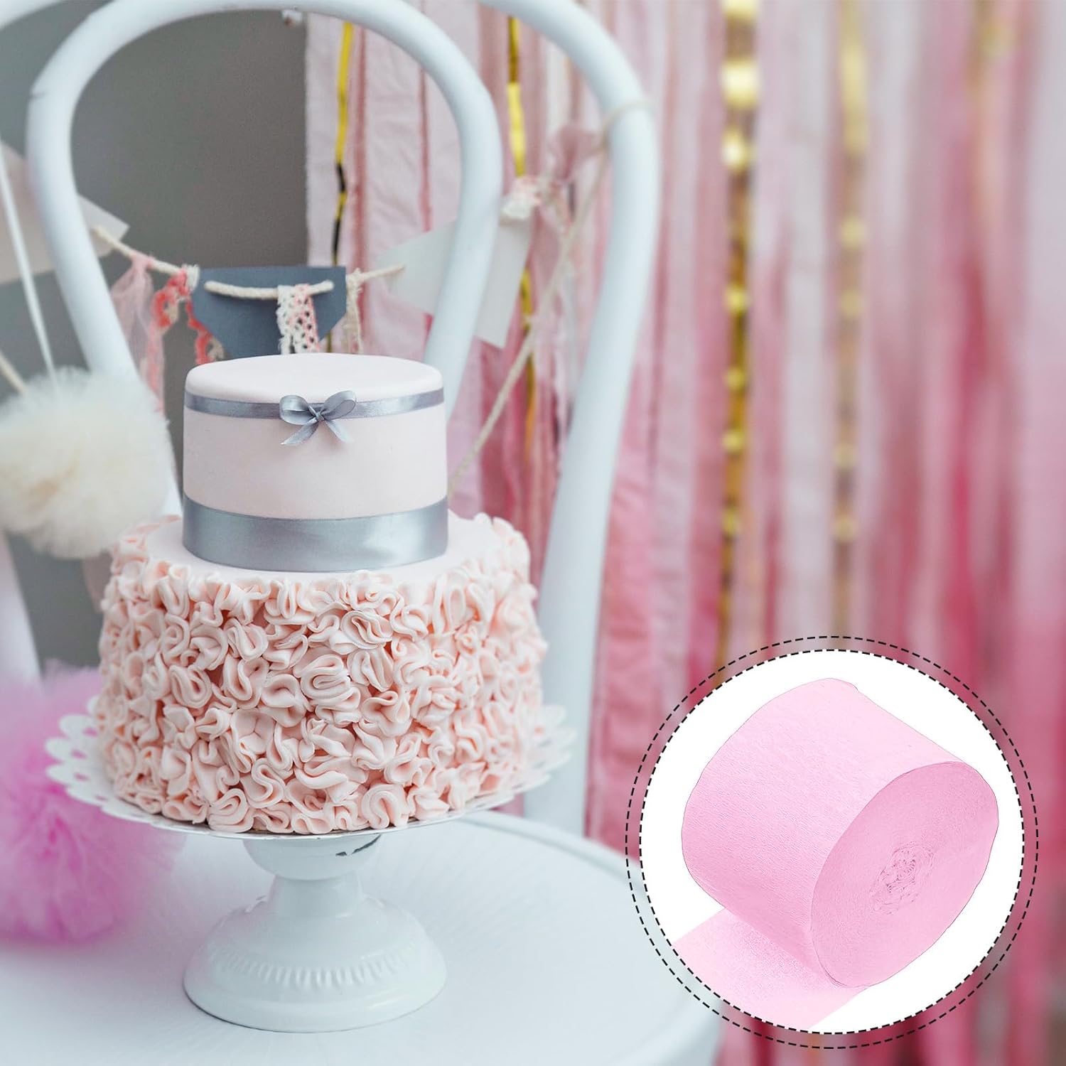PATIKIL Crepe Paper Streamers 8 Rolls 656ft Peach