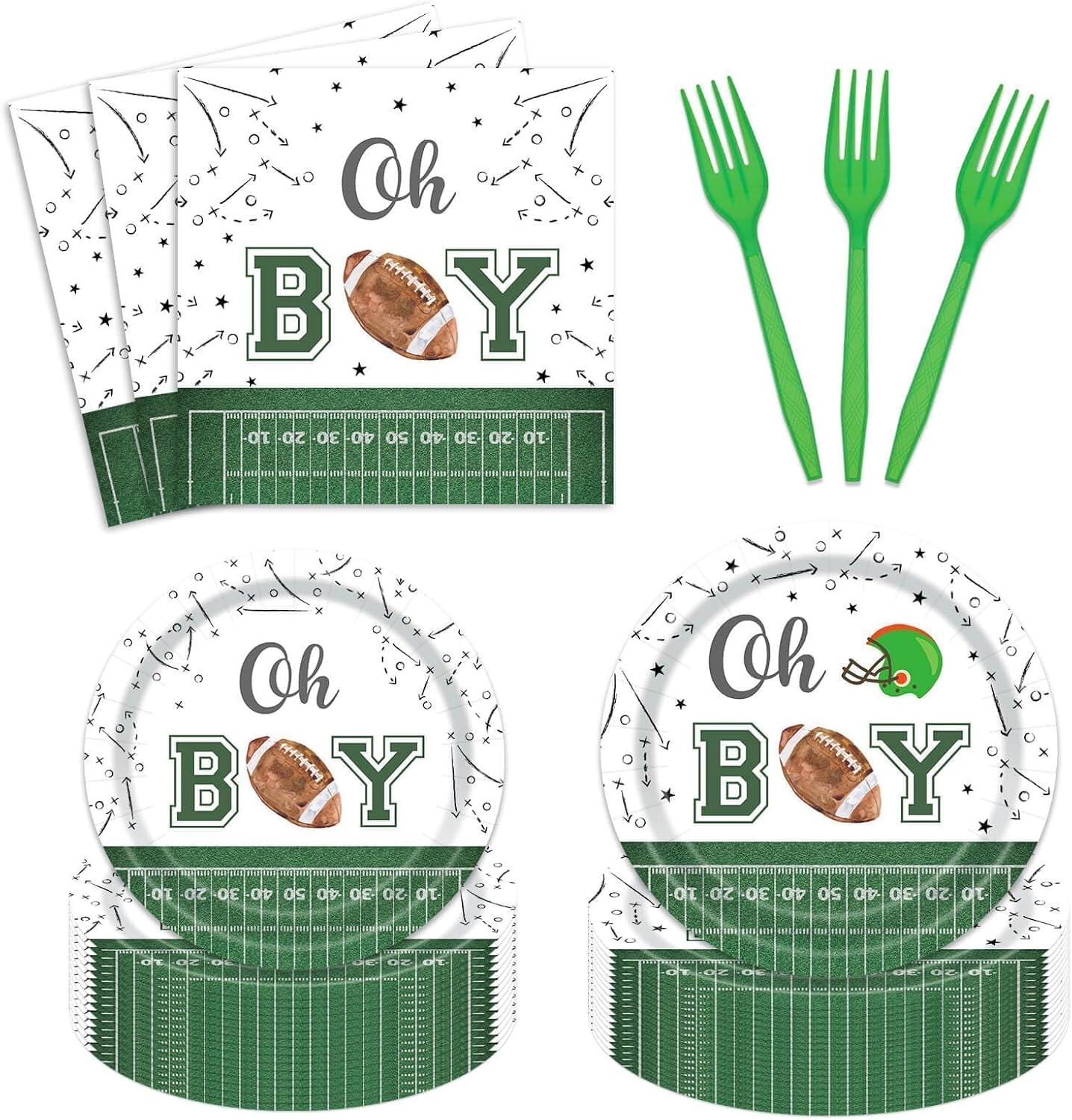 96 Pcs Football Themed Baby Shower Plates Set for 24 Guests