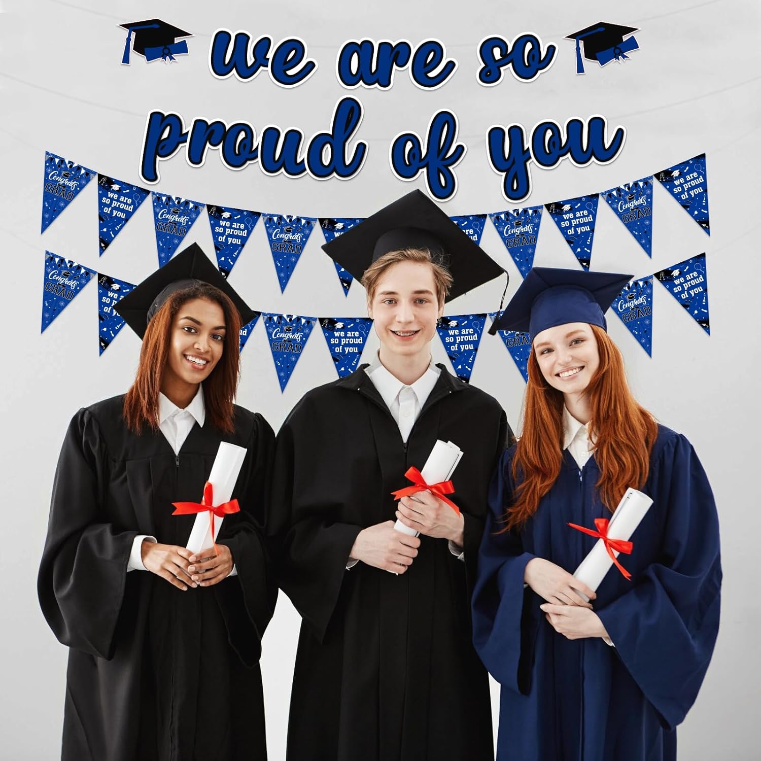 2025 Graduation Banner Set Blue Black Triangle Flags