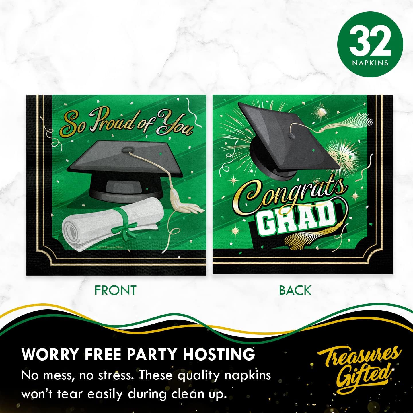 Treasures Gifted Green Graduation Decorations Set for 24 Guests