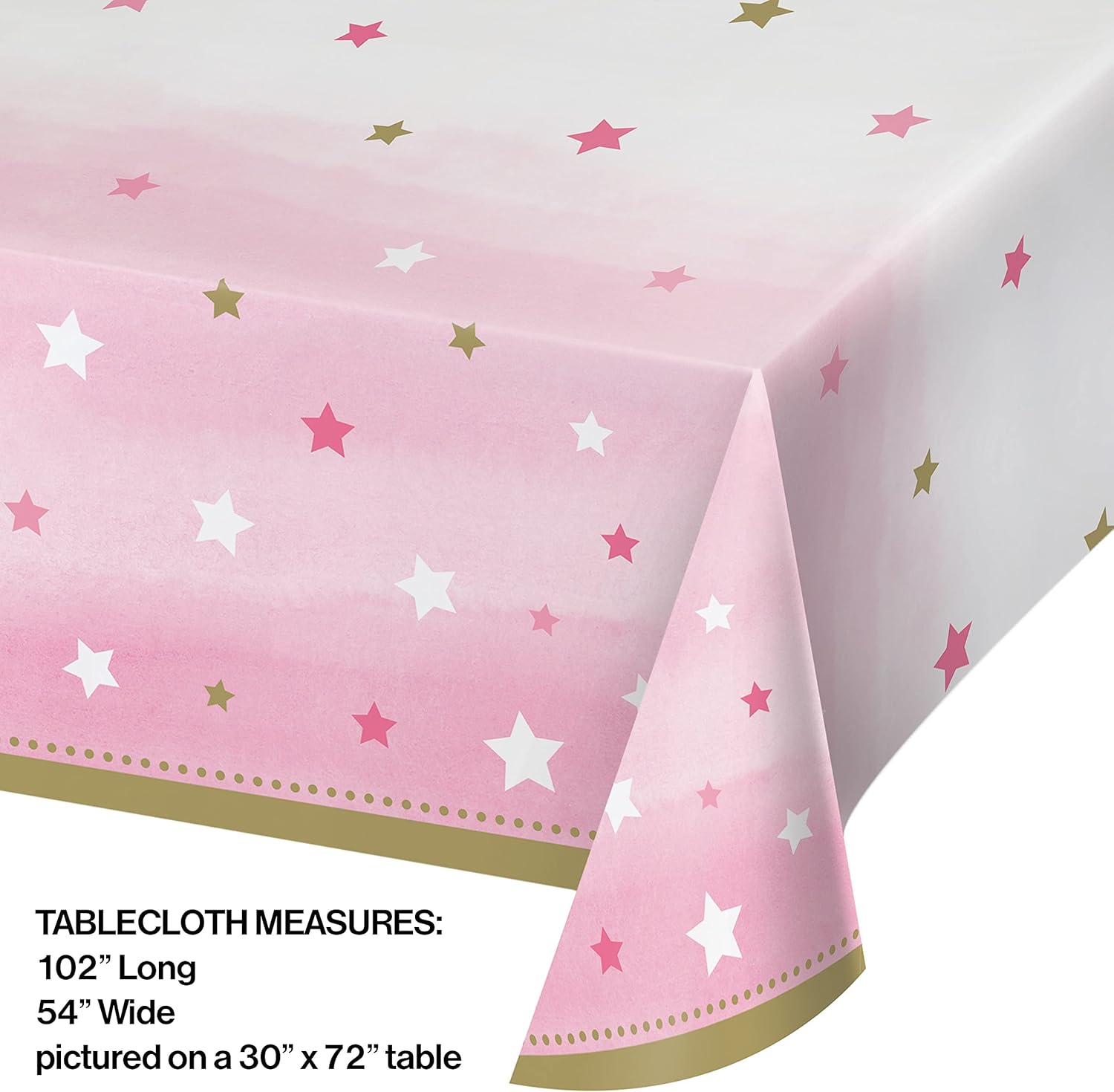 Creative Converting One Little Star Girl Print Plastic Table Cover 54x102 Pink Gold