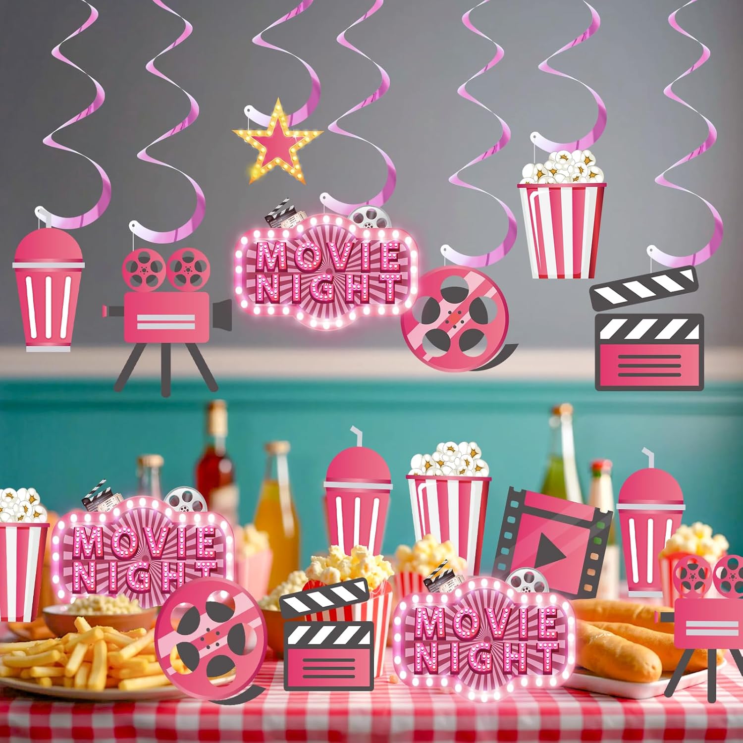 Pink Movie Night Party Decorations 36Pcs