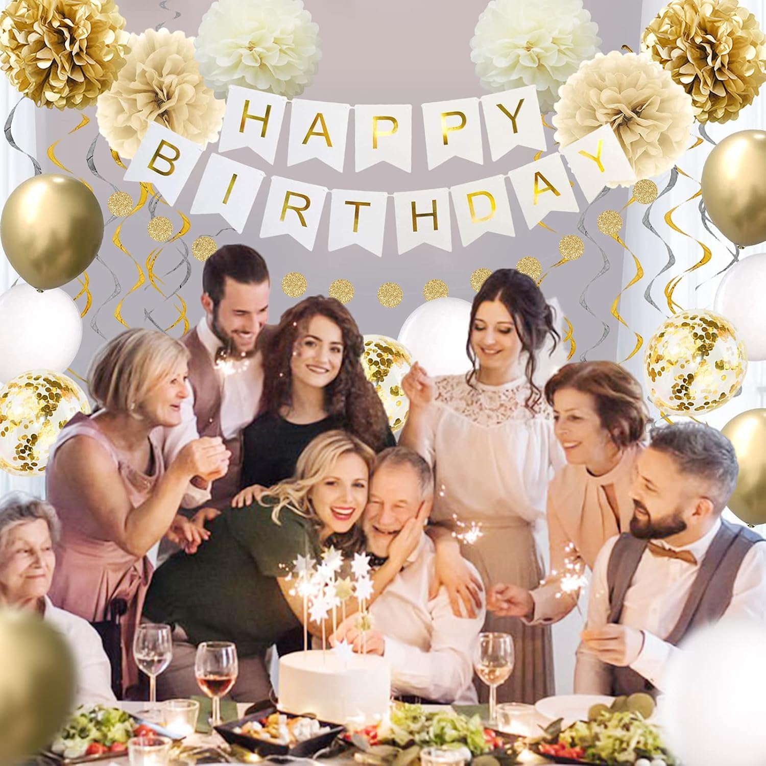 Gold Birthday Balloons and Decorations Set