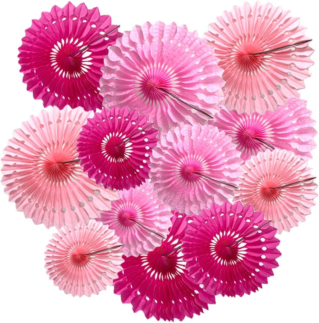 Pink Hanging Honeycomb Fans Decor Kit 12pcs