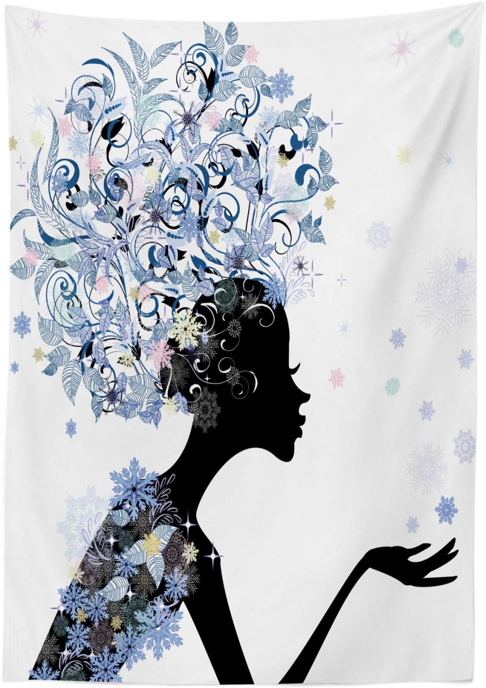 Ambesonne Retro Tablecloth with Flower Hair and Snowflake Print 58x104
