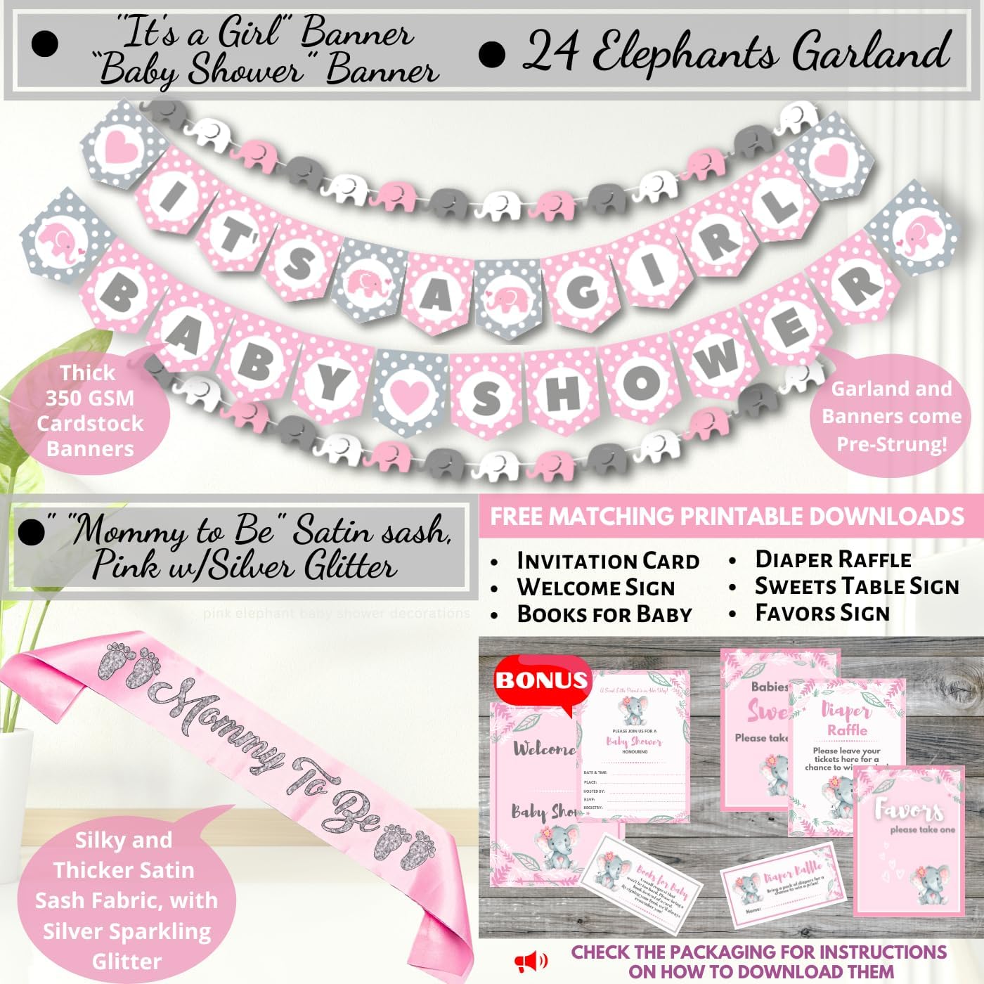RainMeadow 697 PC Premium Elephant Baby Shower Decor Set